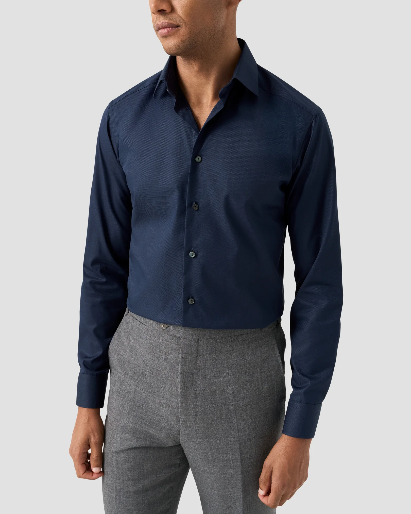 Eton - navy blue semi solid supima 120 pique shirt