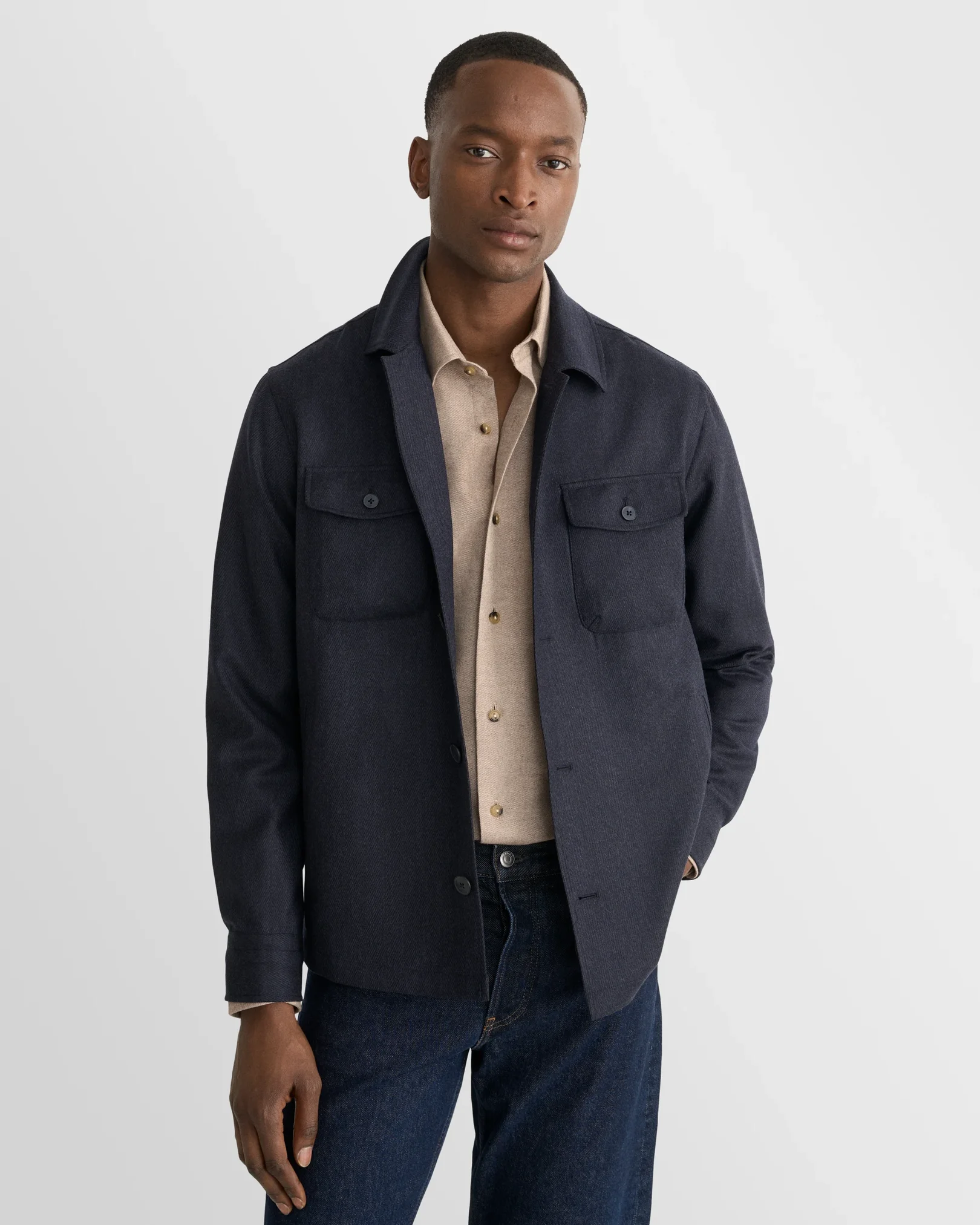 Eton - beige solid flannel shirt