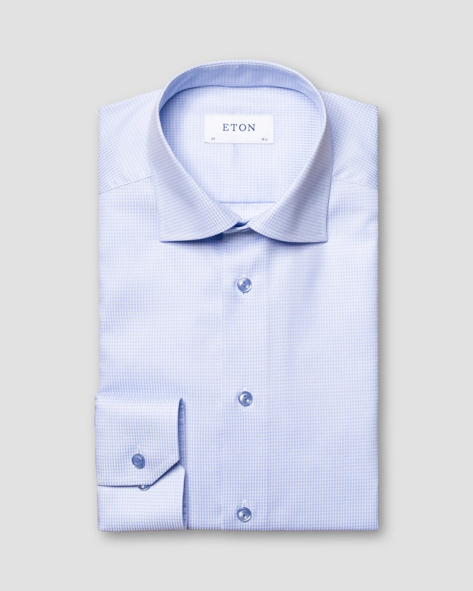 Eton - micro checked light blue shirt