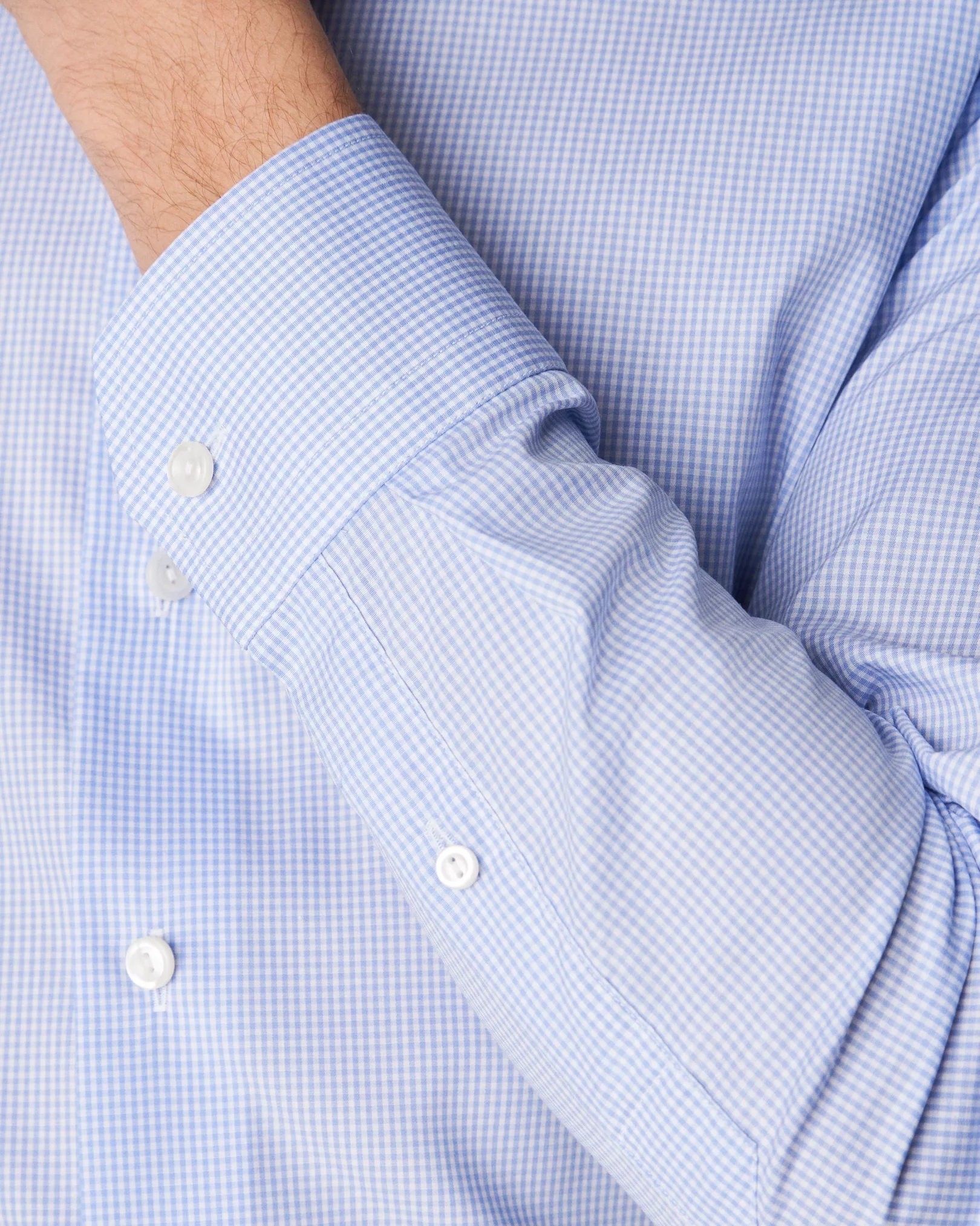Eton - sky blue check poplin shirt extreme cut away