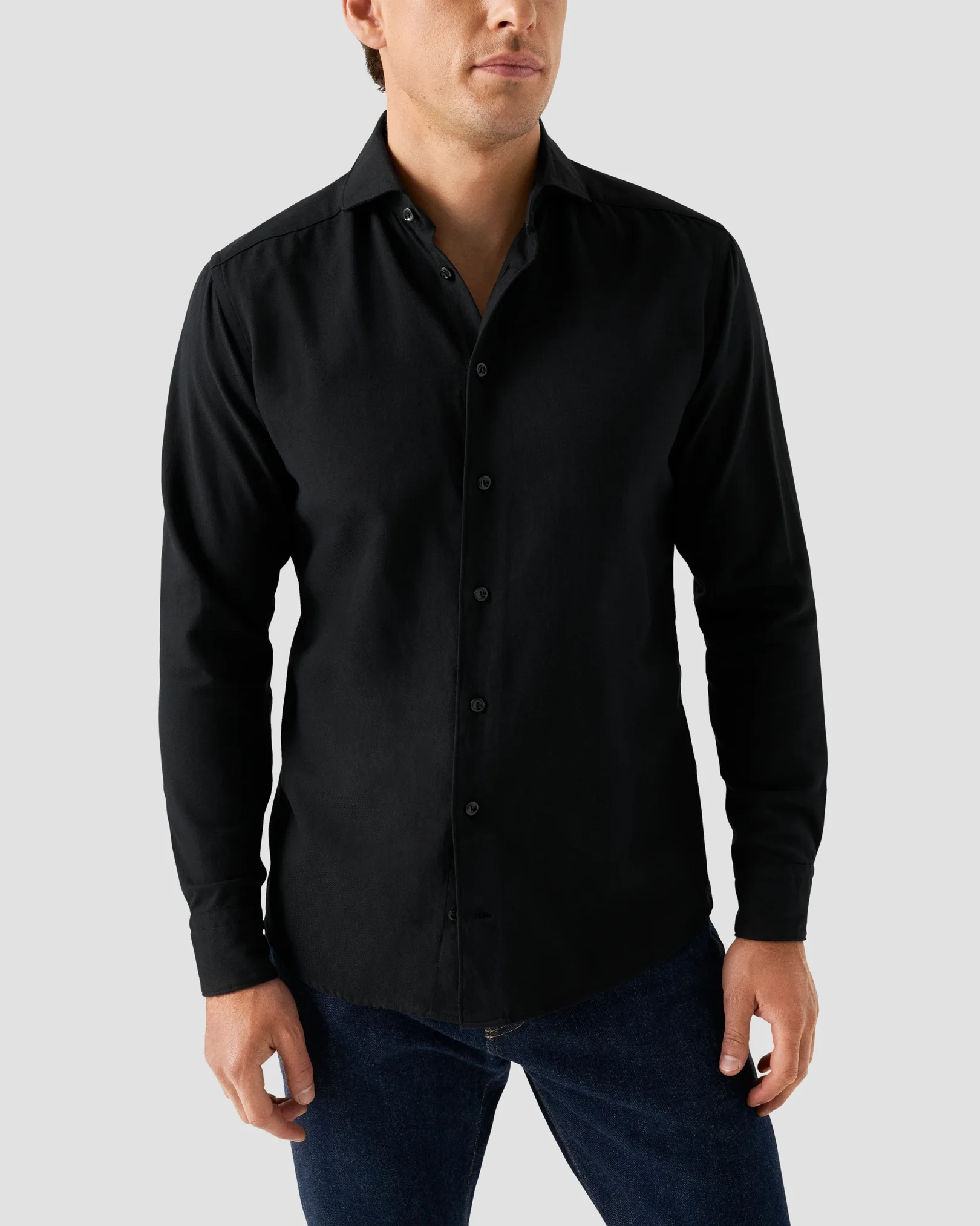 Eton - flanell solid black shirt