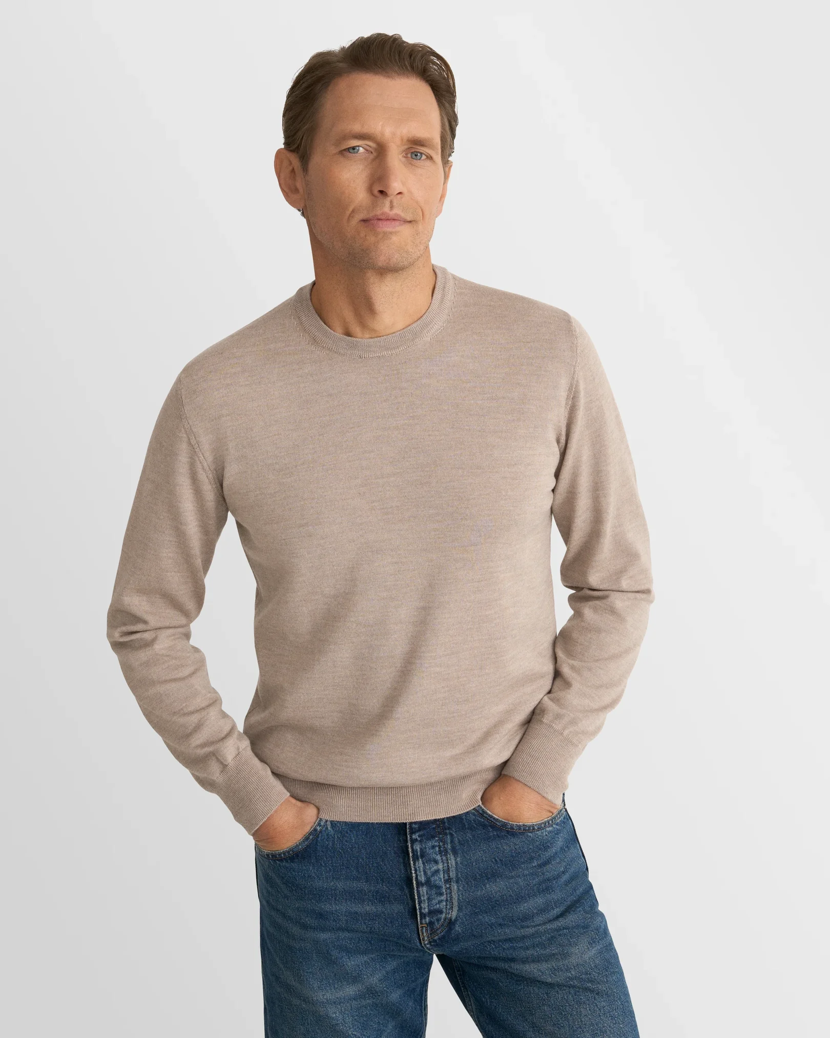 Eton - beige merino knit crewneck
