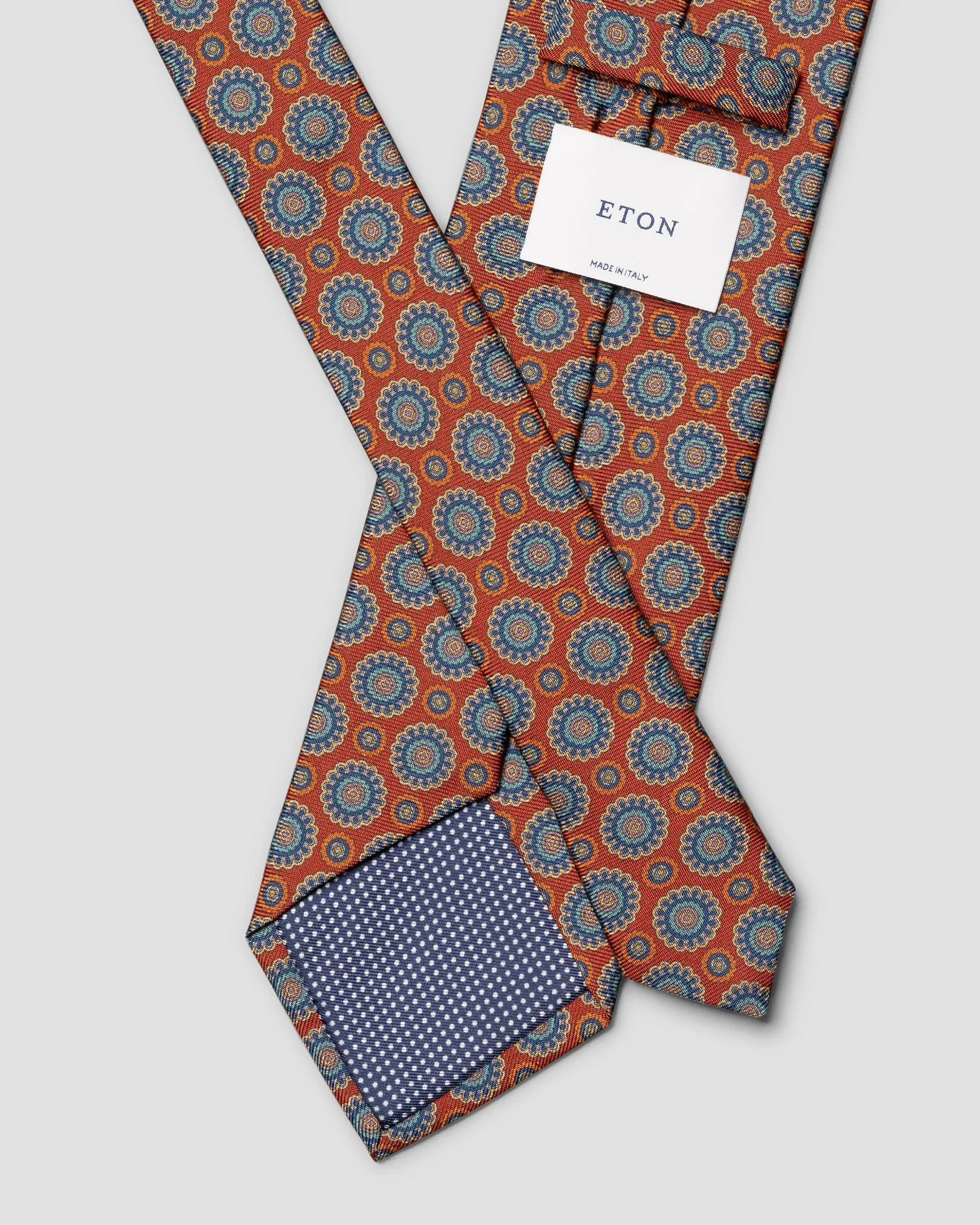 Eton - medallion print silk tie orange medallion print