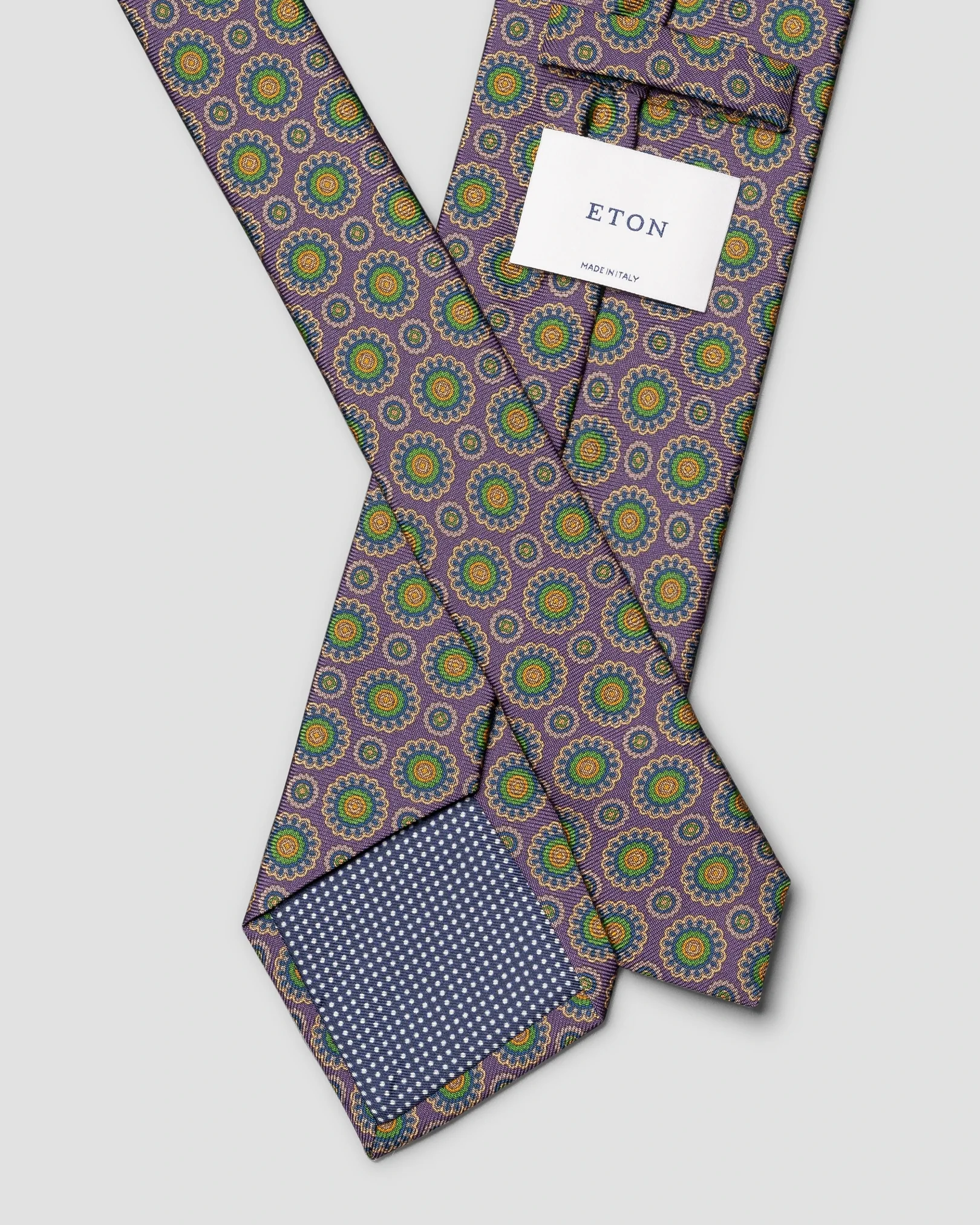Eton - medallion print silk tie dark purple