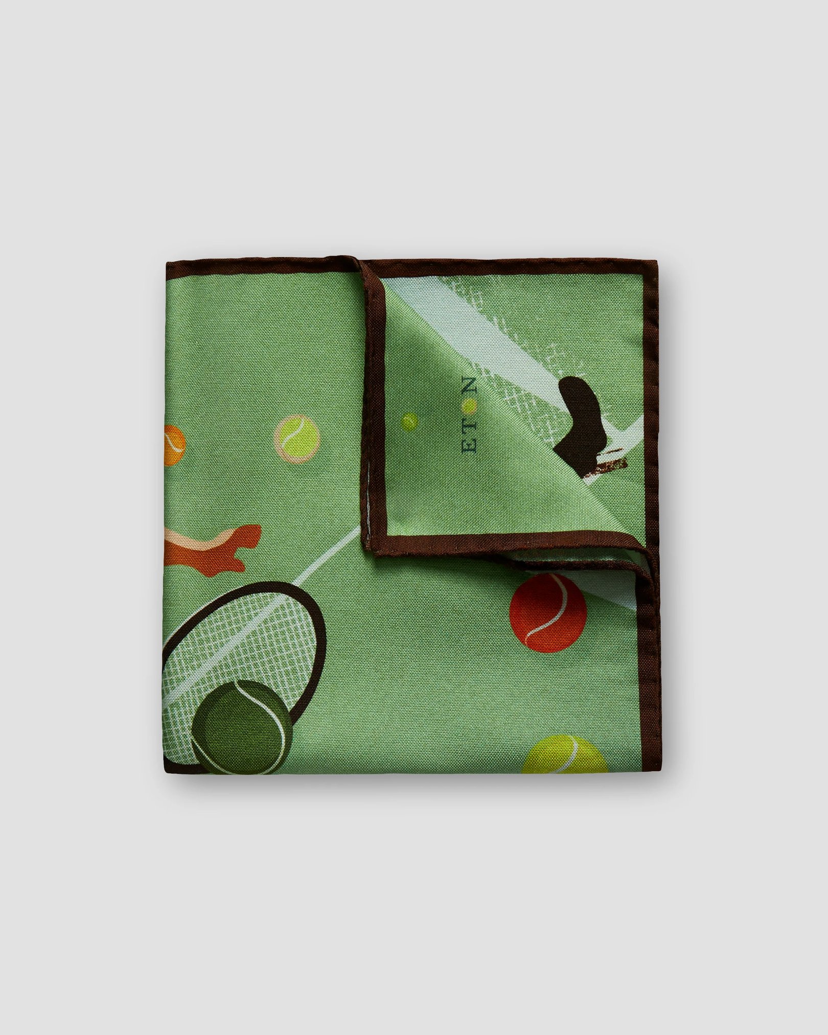 Eton - Green Tennis Player & Ball Print Pocket Square
