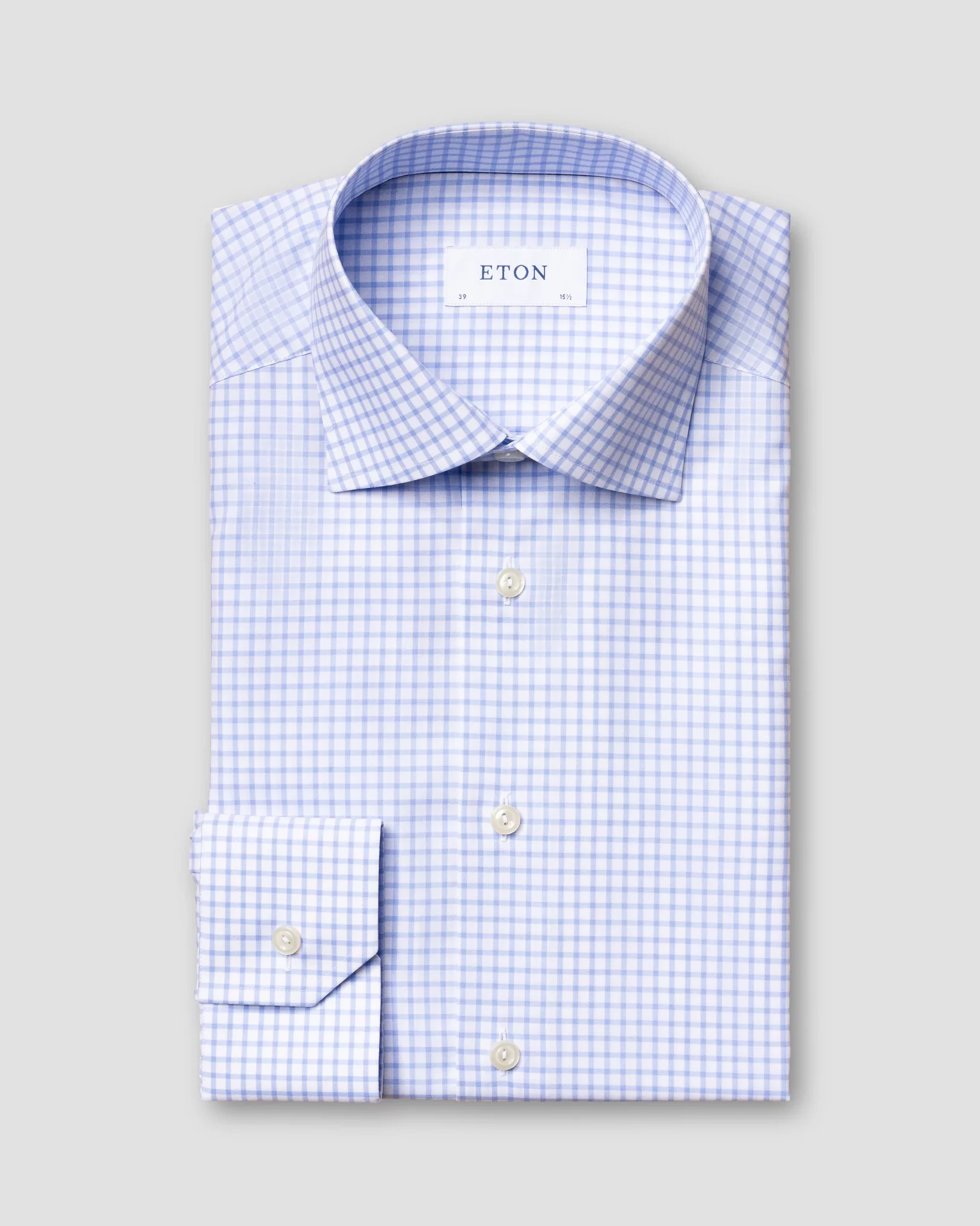Eton - sky blue check stretch shirt