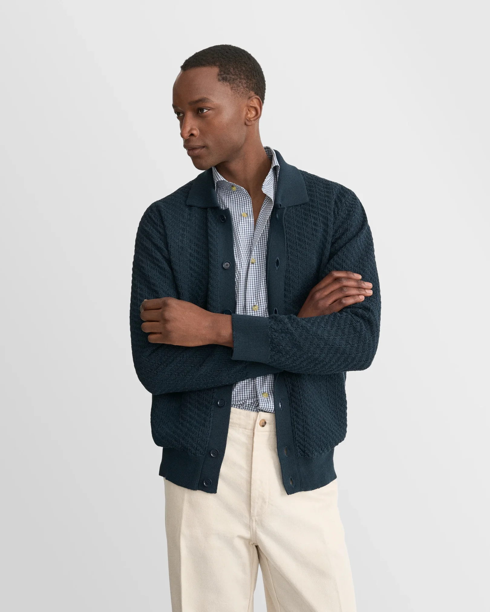 Eton - dark blue check lighweight poplin shirt