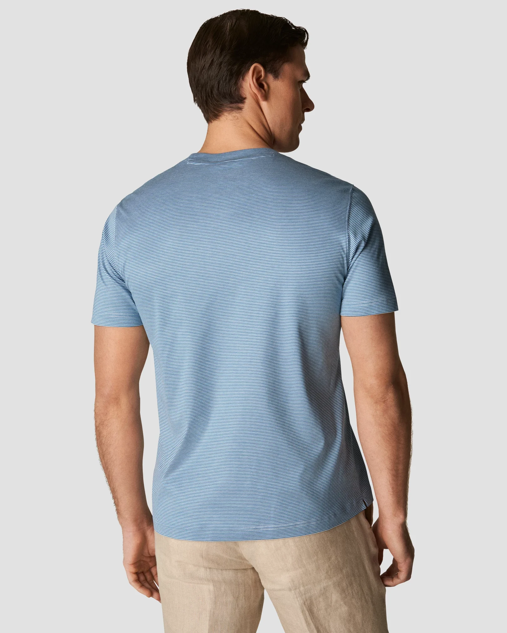 Mid Buff Color Interlock Blue Striped Filo di Scozia T-Shirt - Eton