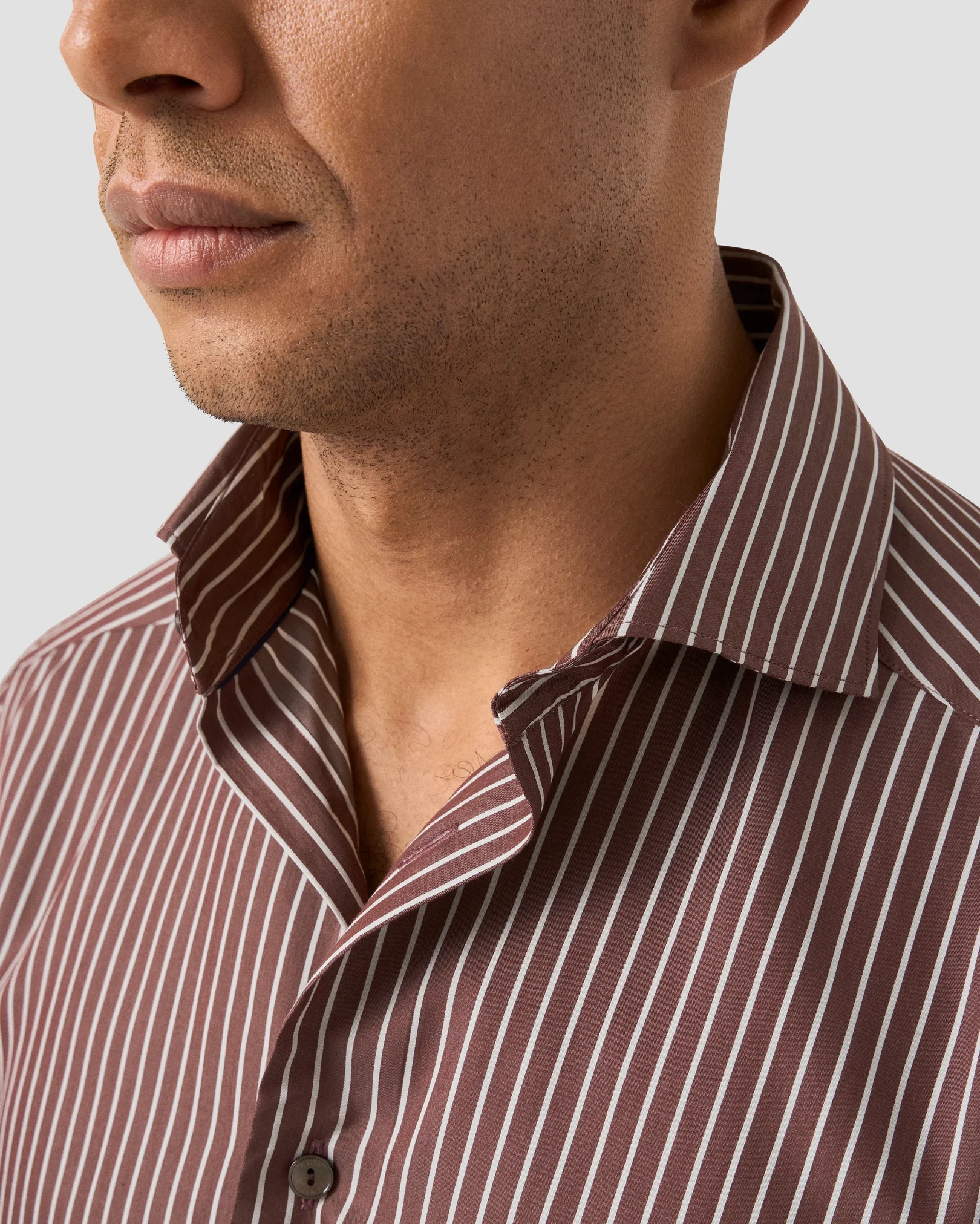 Eton - dark red striped cotton silk shirt
