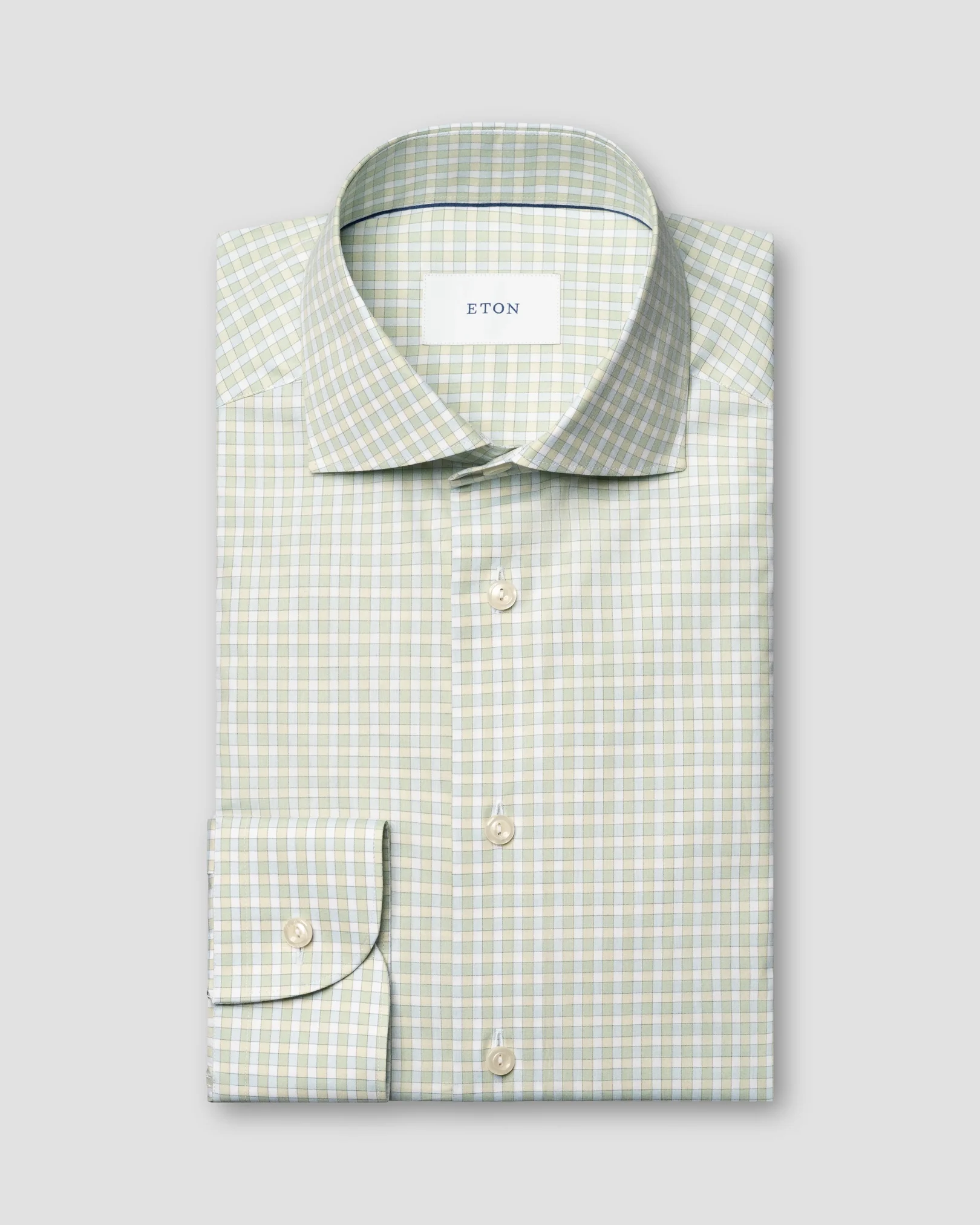 Eton - mid green check breeze poplin shirt