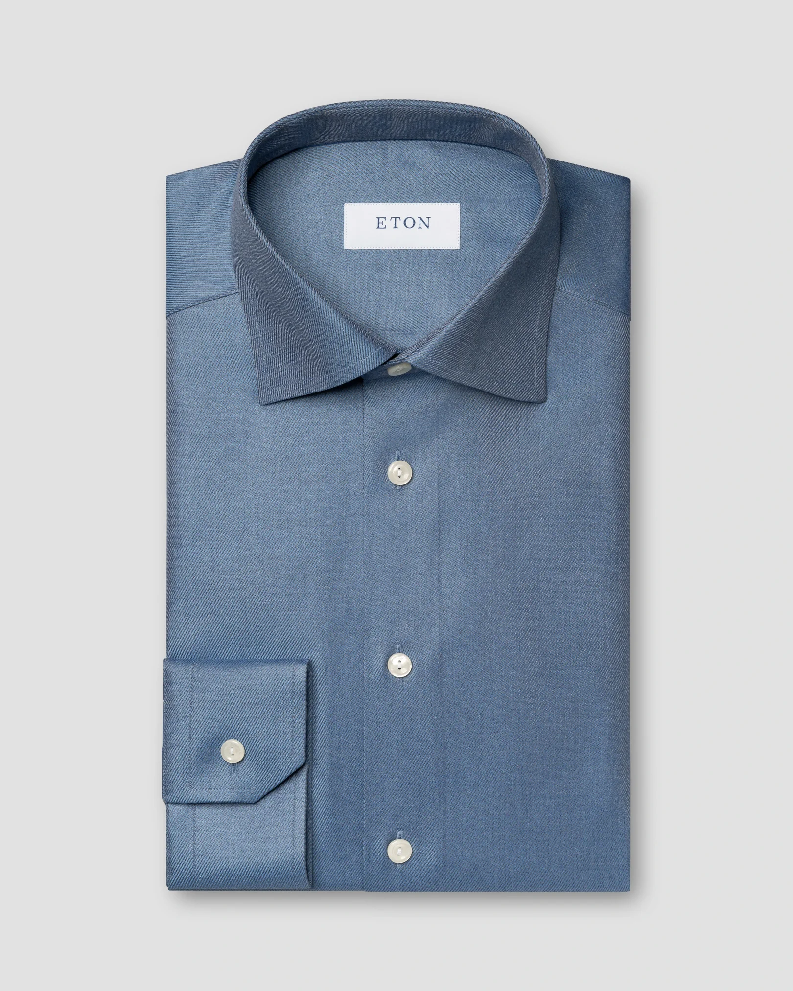 Eton - dark blue melange solid cotton tencel tm lyocell shirt