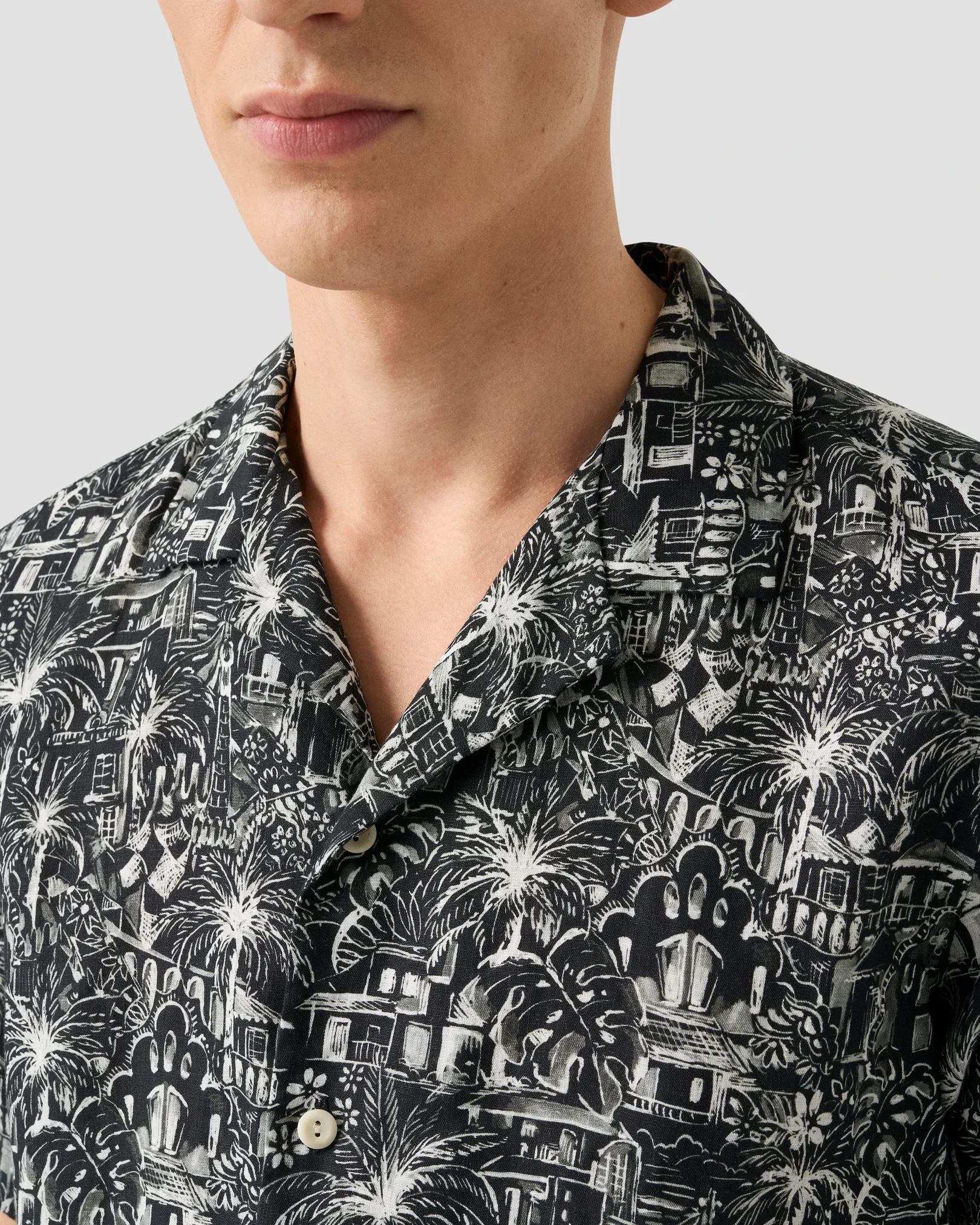 Eton - black gaudi garden print resort shirt
