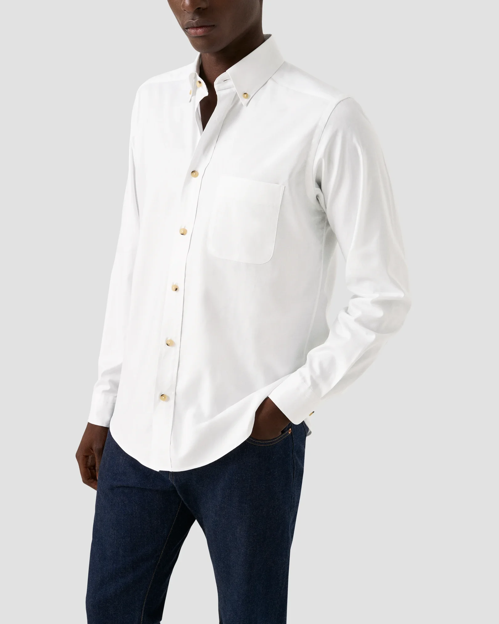 Eton - white solid oxford shirt button down rounded single casual fit