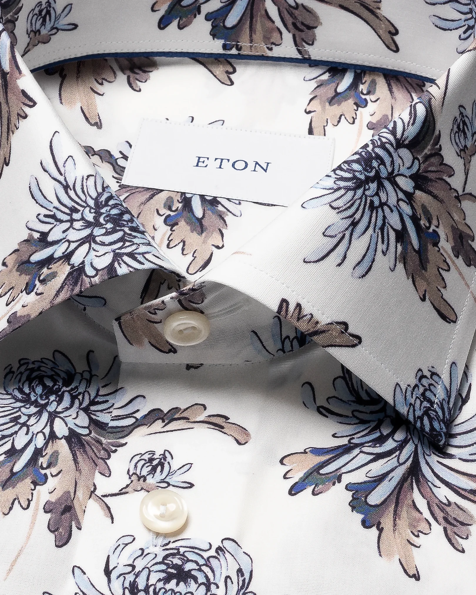 Eton - beige floral print signature twill shirt