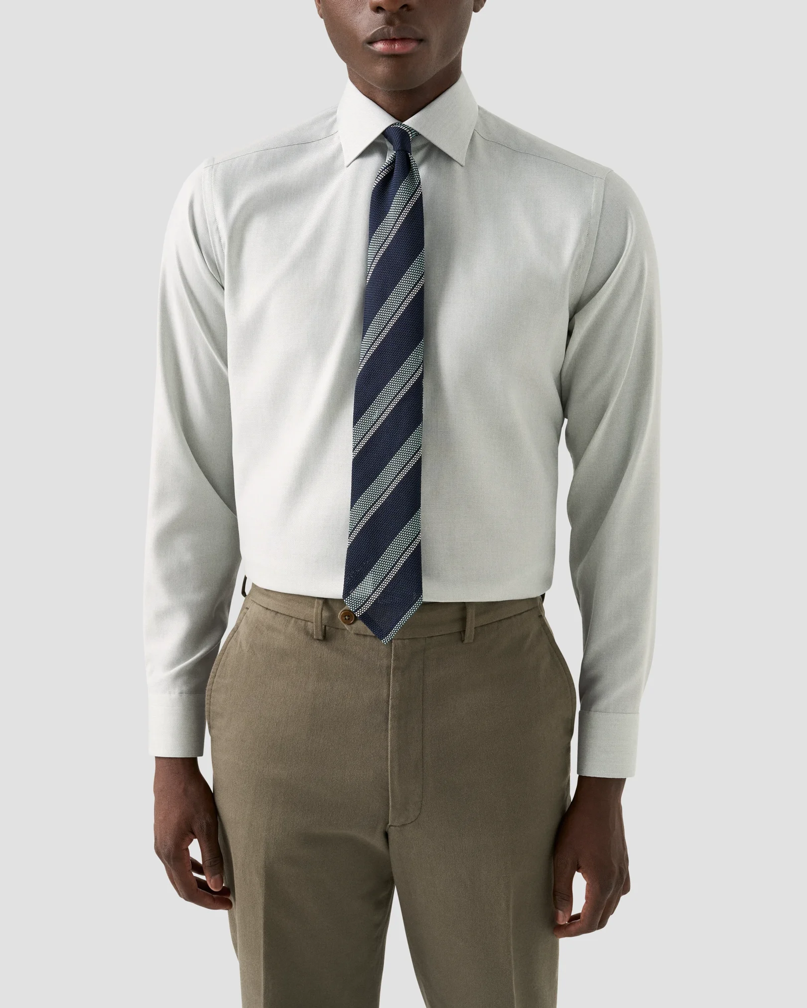 Eton - light green melange semi solid fine twill shirt