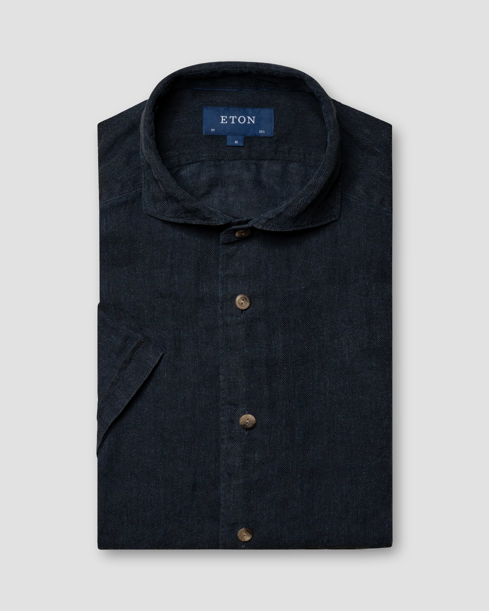 Eton - navy blue linen wide spread short sleeve