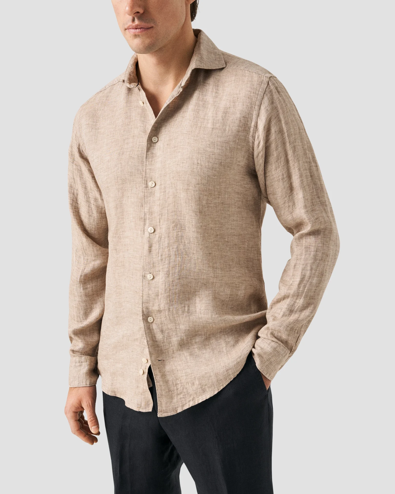 Eton - Chemise marron clair en twill de lin