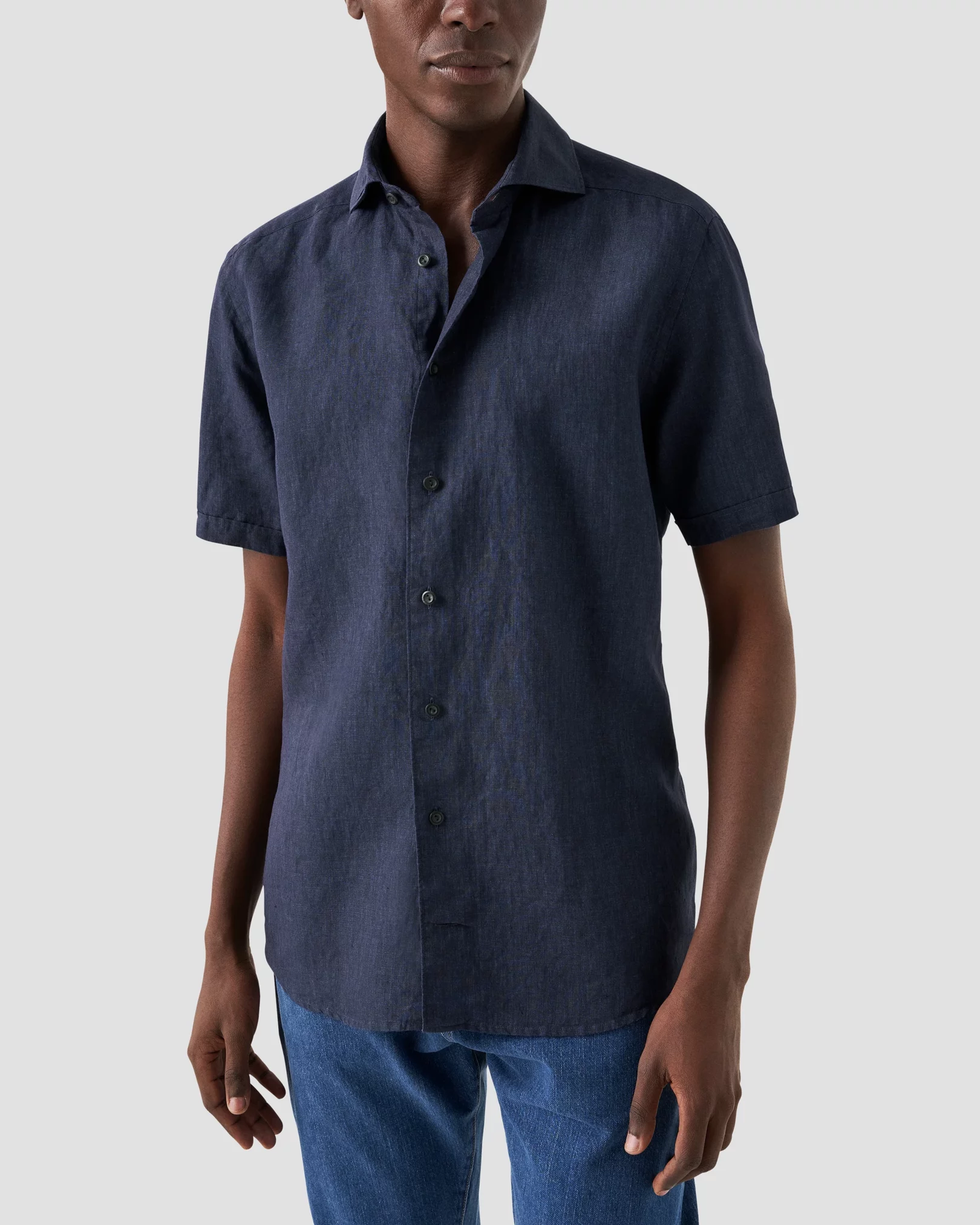Eton - Navy Linen Shirt - Short Sleeve