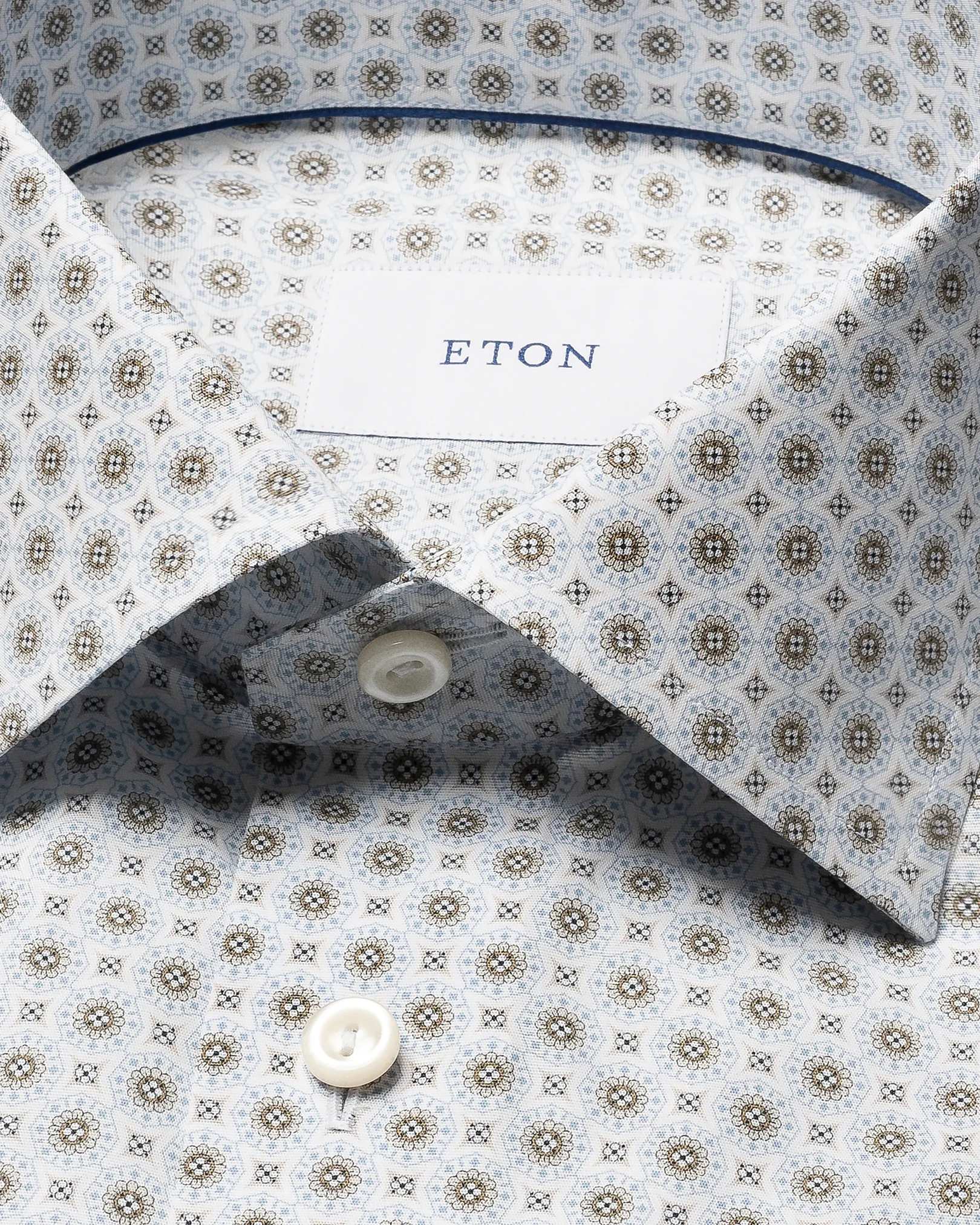 Eton - beige geometric print signature twill shirt