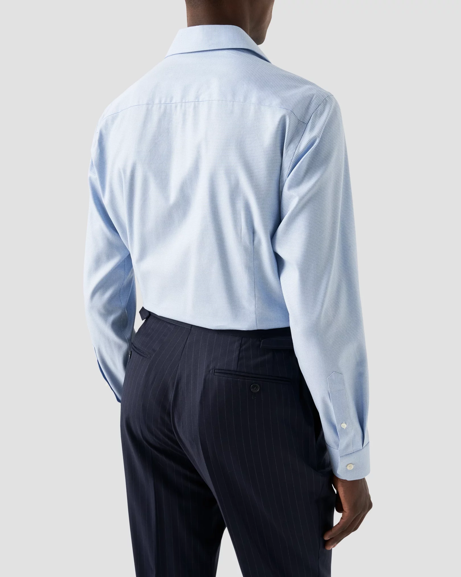 Eton - Light Blue Houndstooth Cotton TENCEL™ Lyocell Stretch Shirt