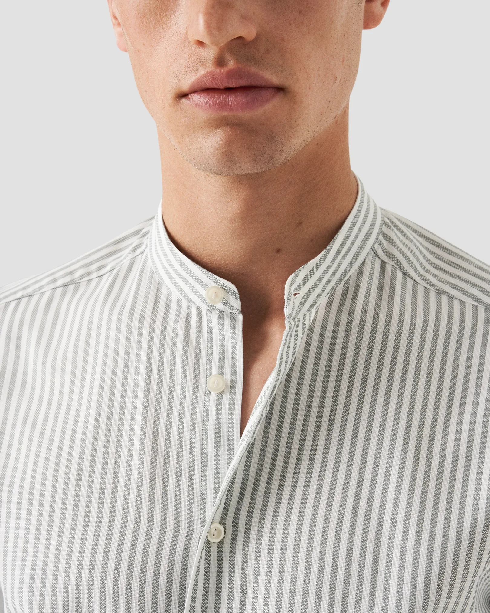 Eton - light grey striped oxford band collar shirt