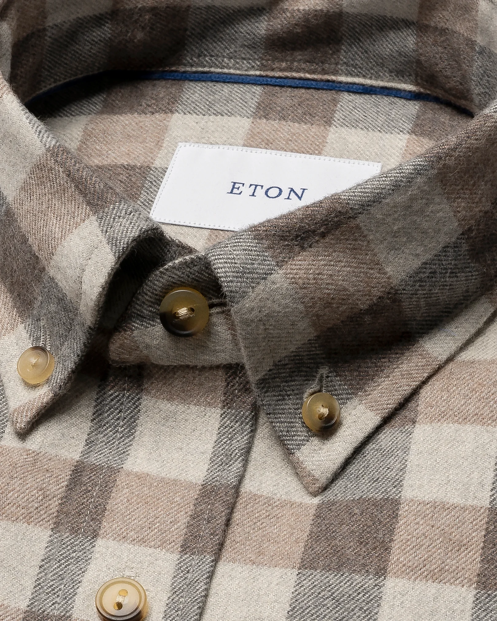 Eton - beige block check flannel shirt