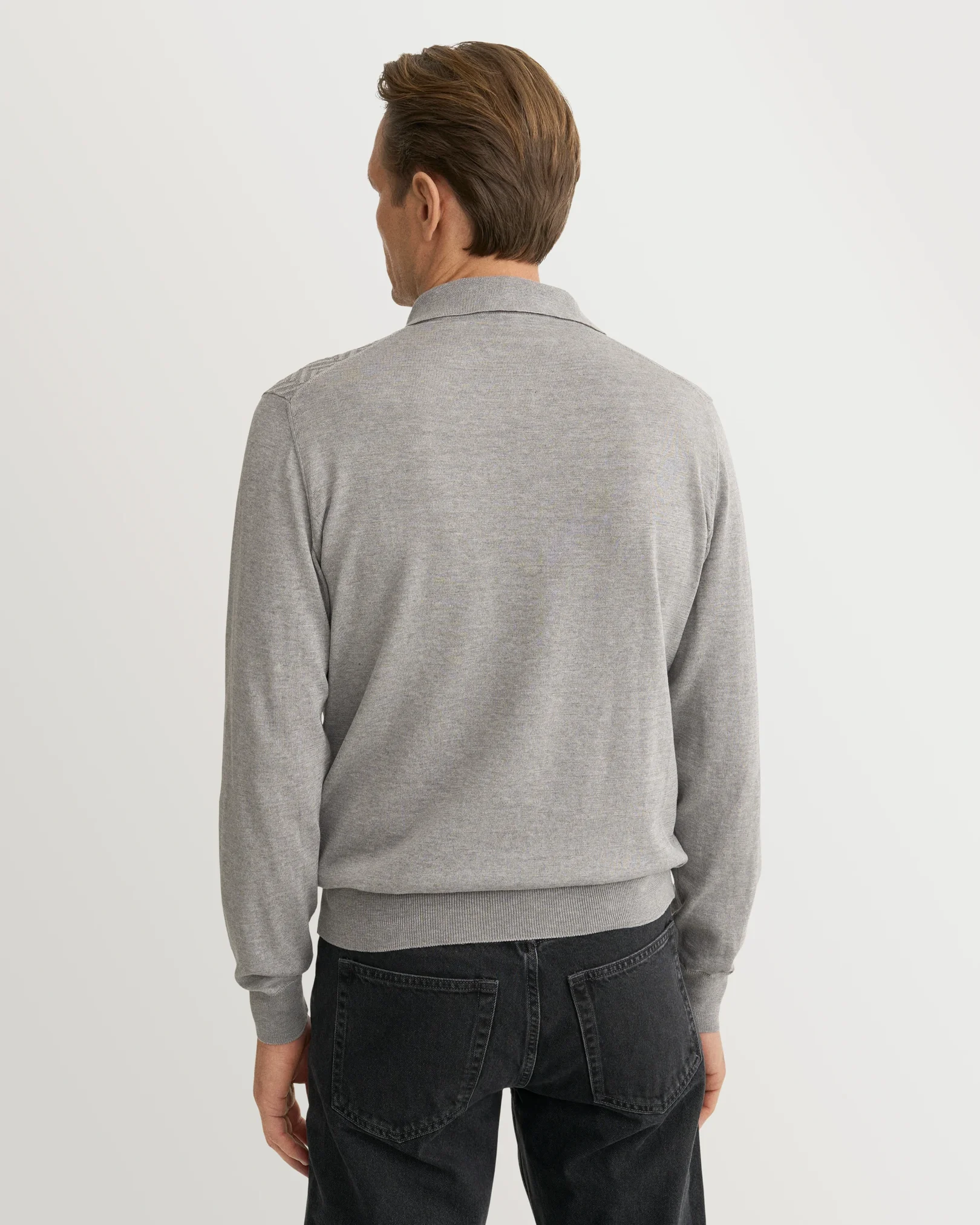 Eton - light grey chevron structure knit polo shirt