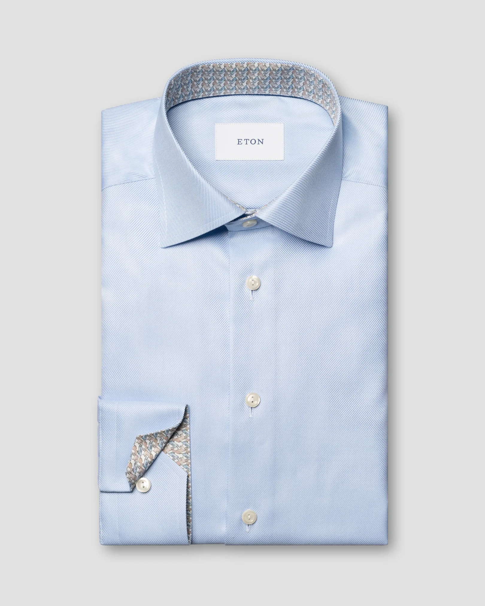 Eton - light blue geometric effect textured twill shirt