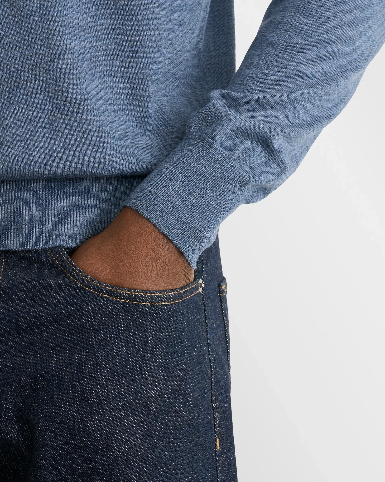 Eton - light blue merino fine knit polo shirt