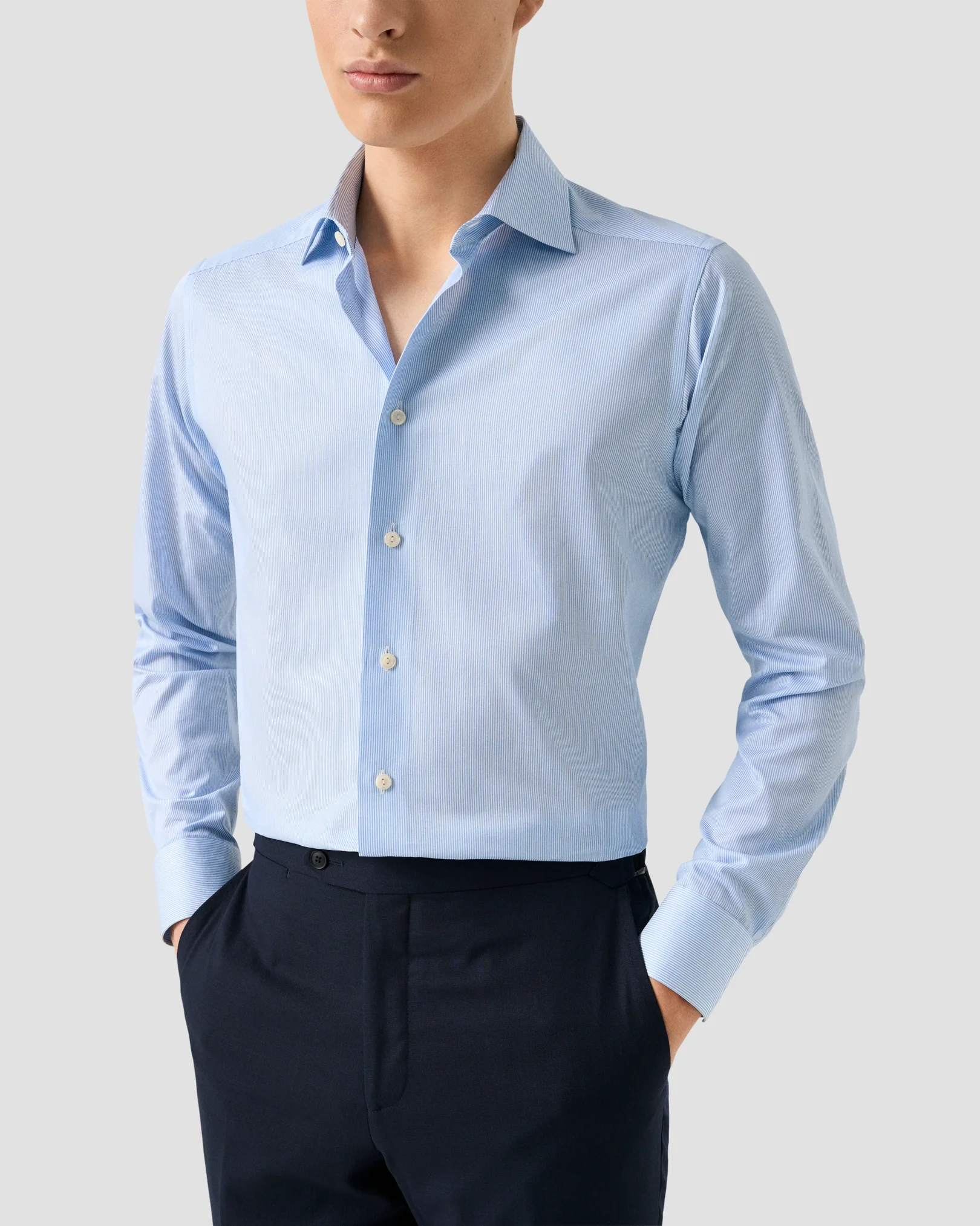 Eton - light blue fine striped signature twill shirt