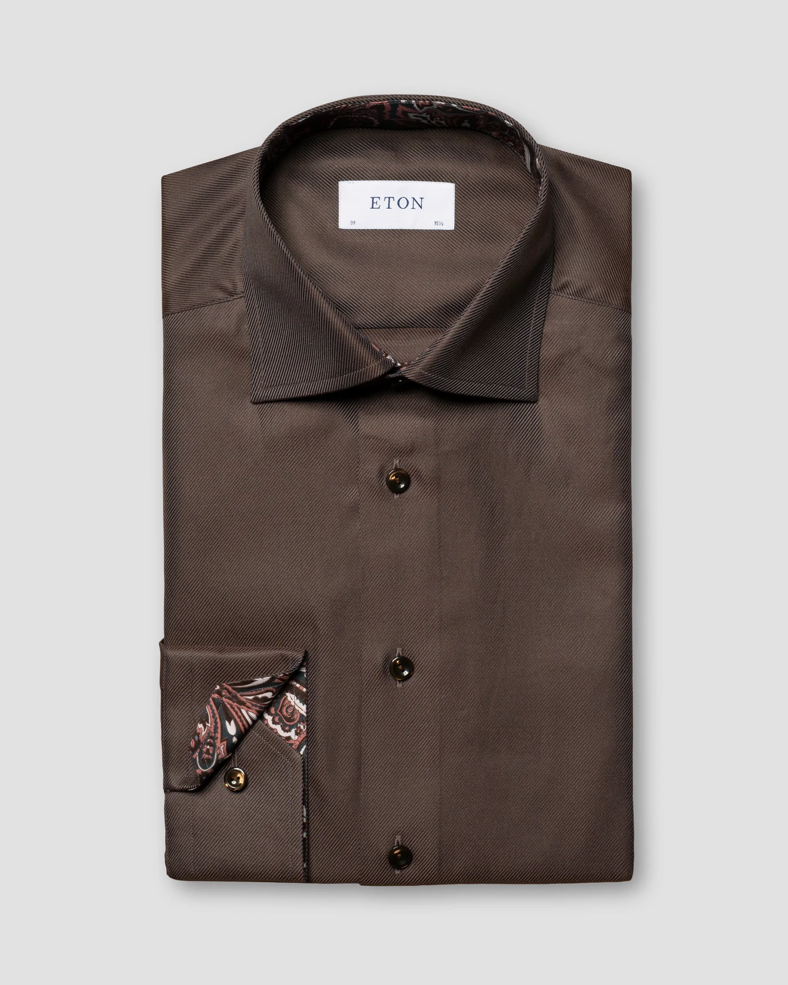 Eton - brown twill cut away collar single cuff contemporary fit