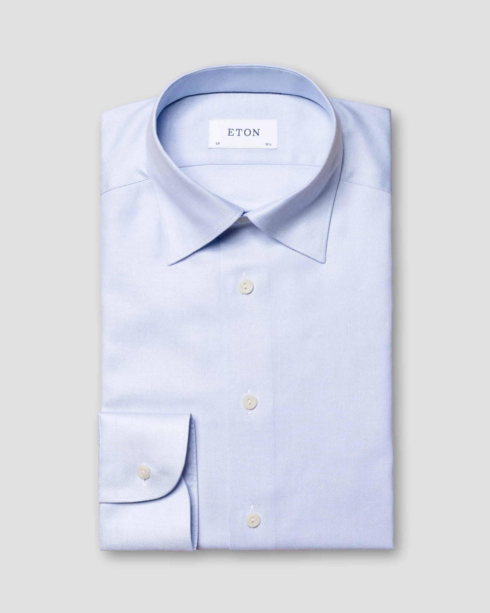 Eton - blue cotton lyocell stretch knit effect shirt