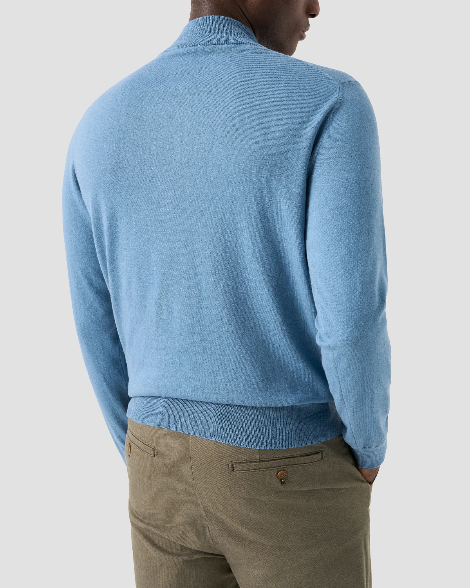 Eton - dark blue cotton and cashmere quarter zip fine knit