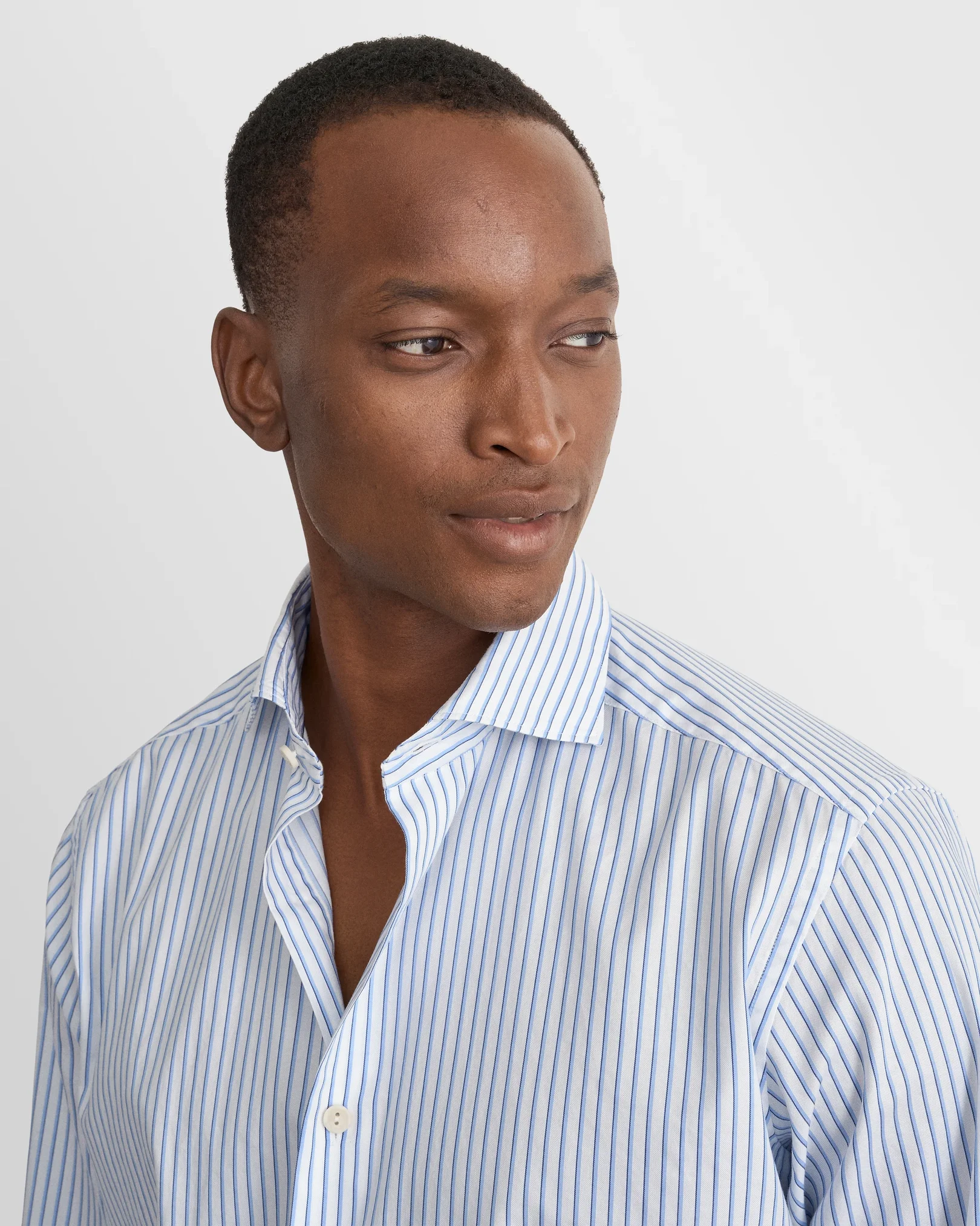 Eton - mid blue striped oxford shirt wide spread 268
