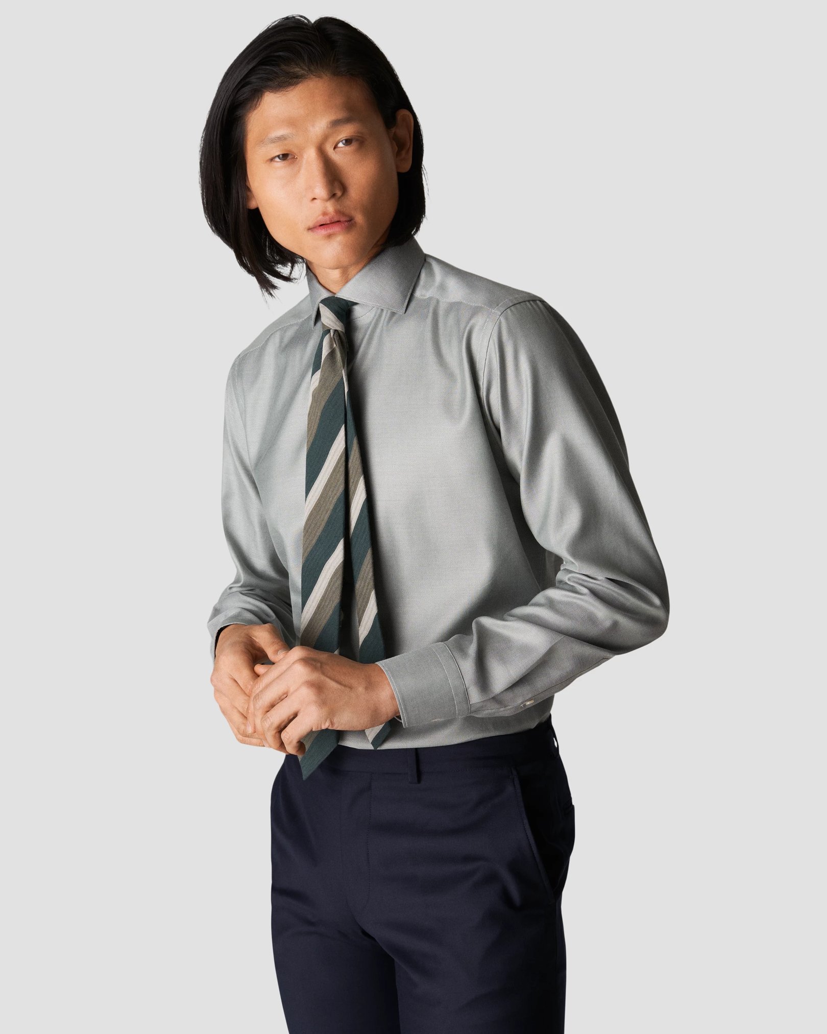 Eton - dark green cotton lyocell stretch