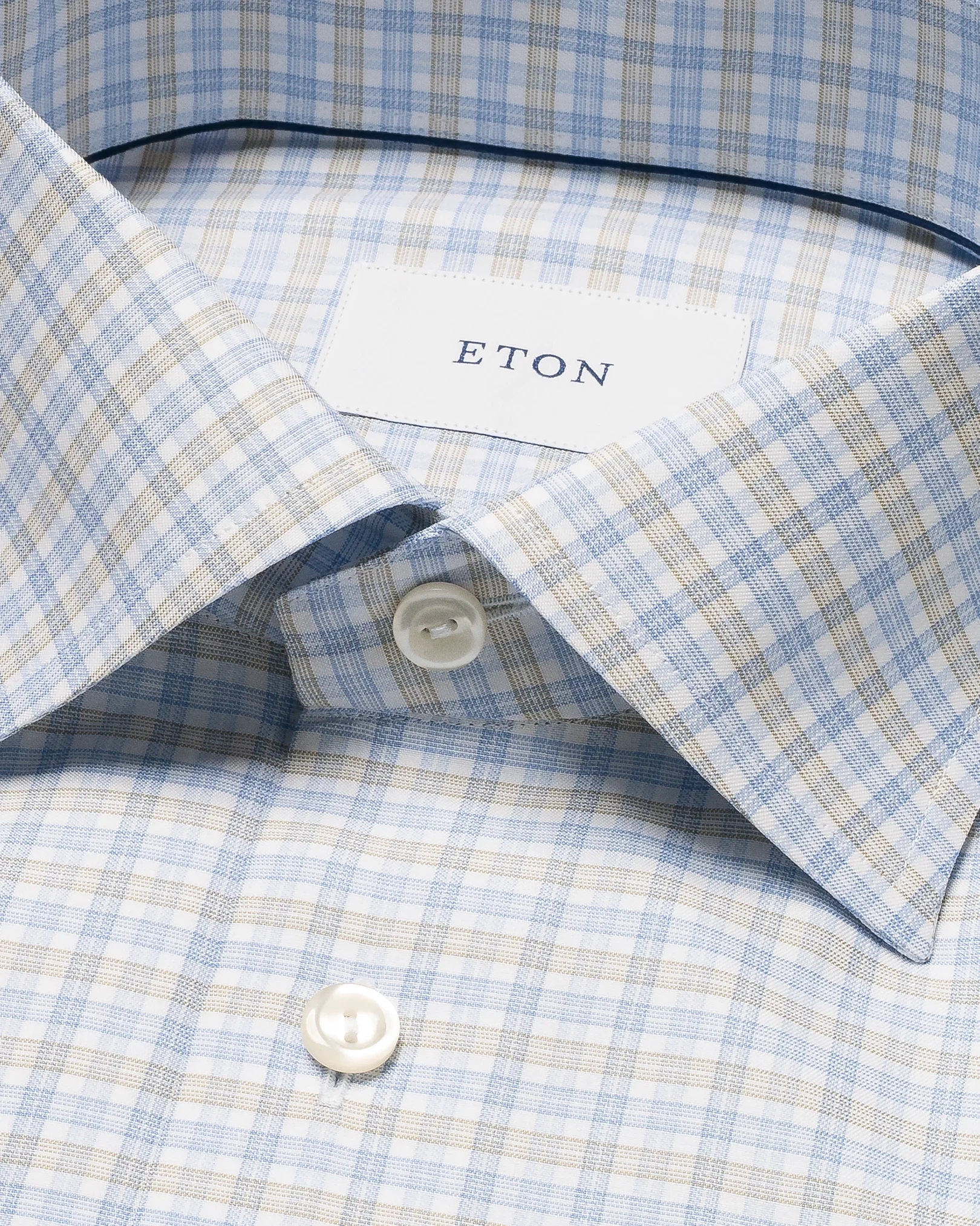 Eton - light green checked fine twill shirt