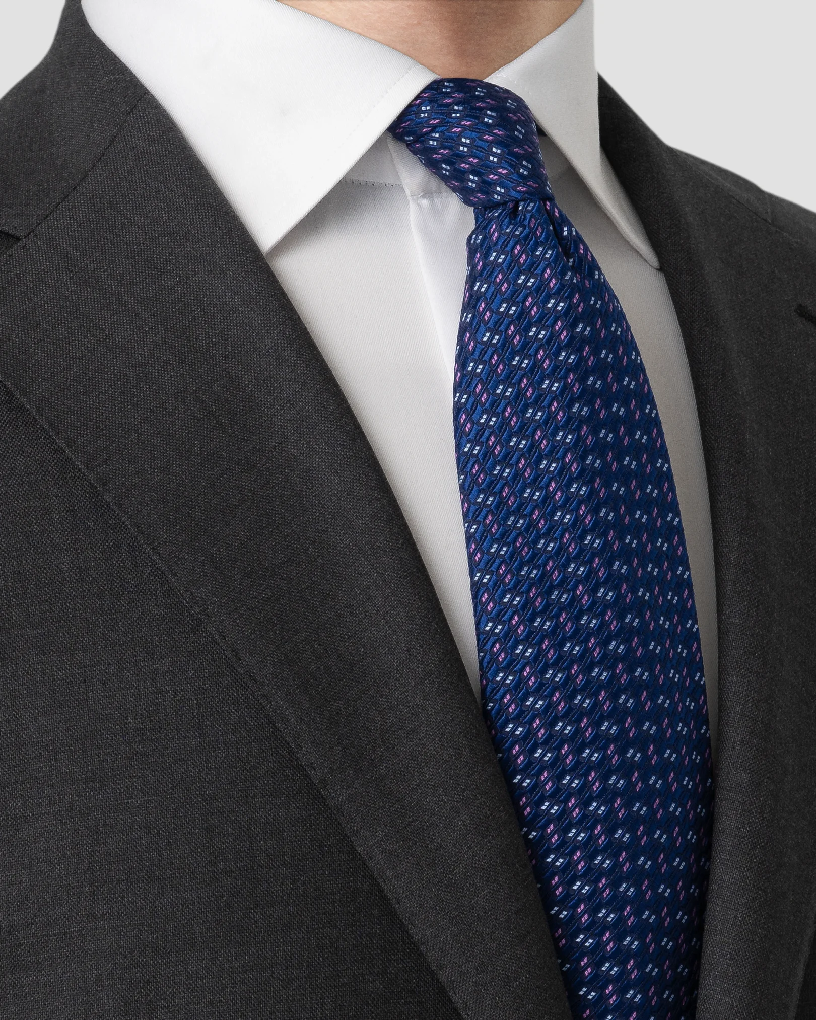 Eton - dark blue geometric woven silk tie 256