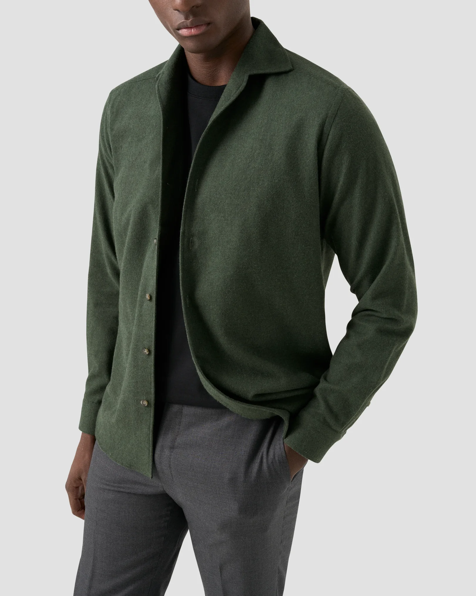 Eton - solid flannel shirt dark green solid flannel shirt