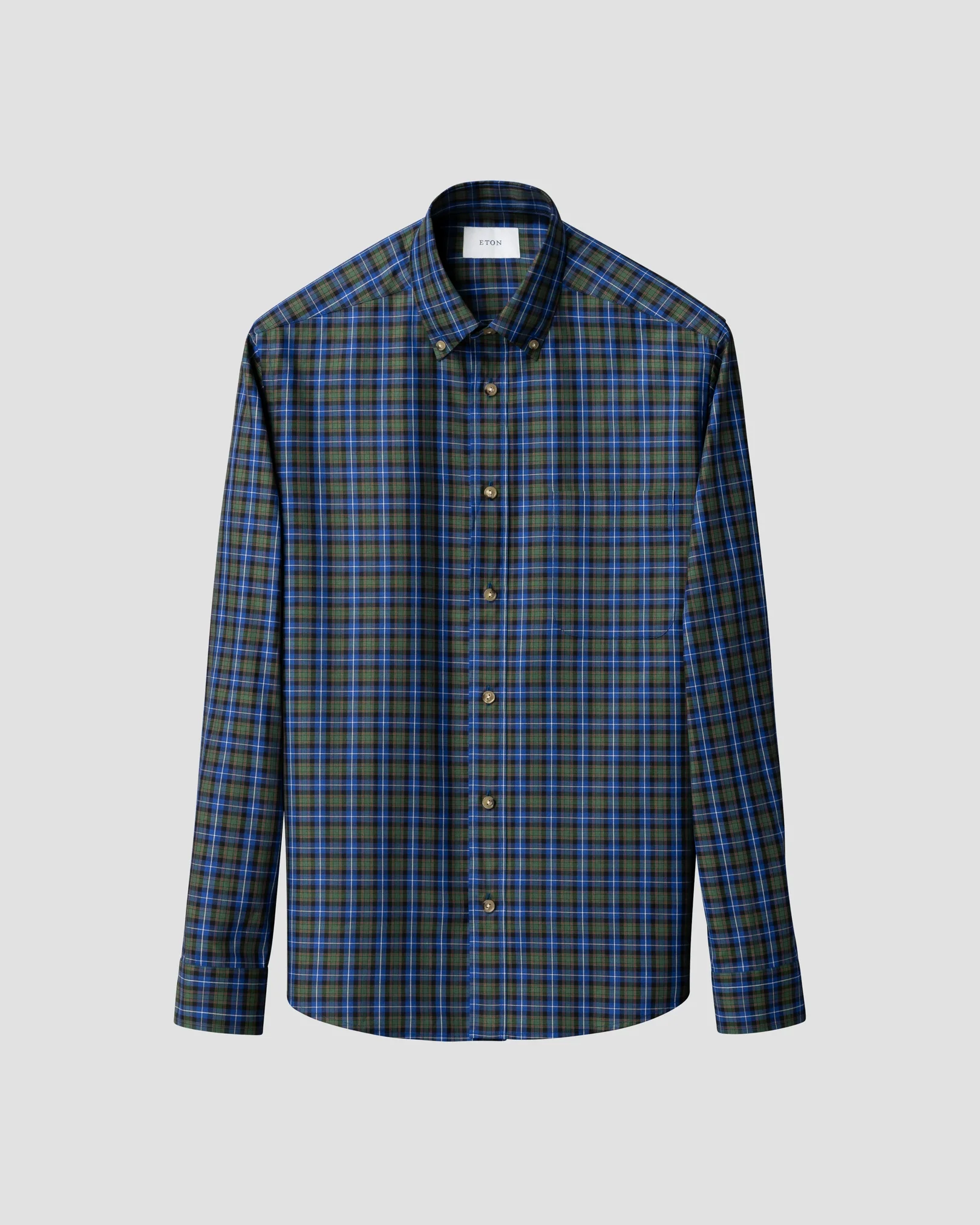 Eton - tartan plaid check shirt mid blue