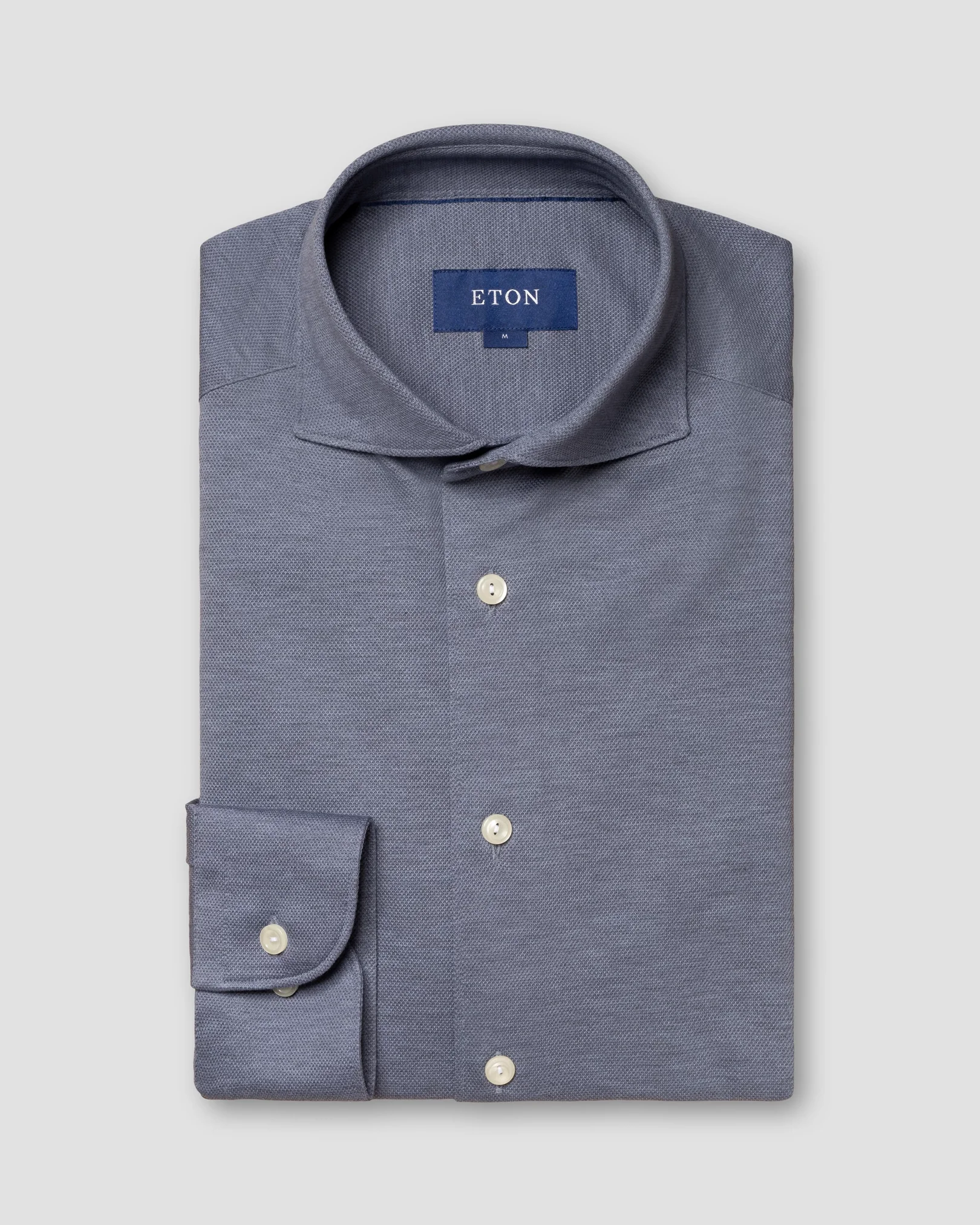 Eton - blue pique shirt long sleeve