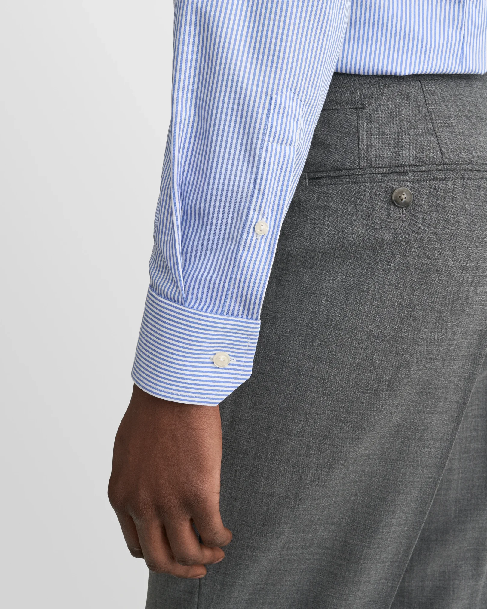 Eton - striped mid blue twill extreme cut away