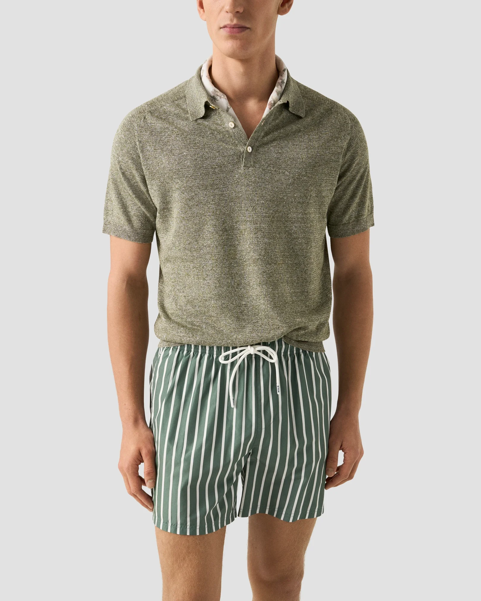 Eton - striped swim shorts mid green 261