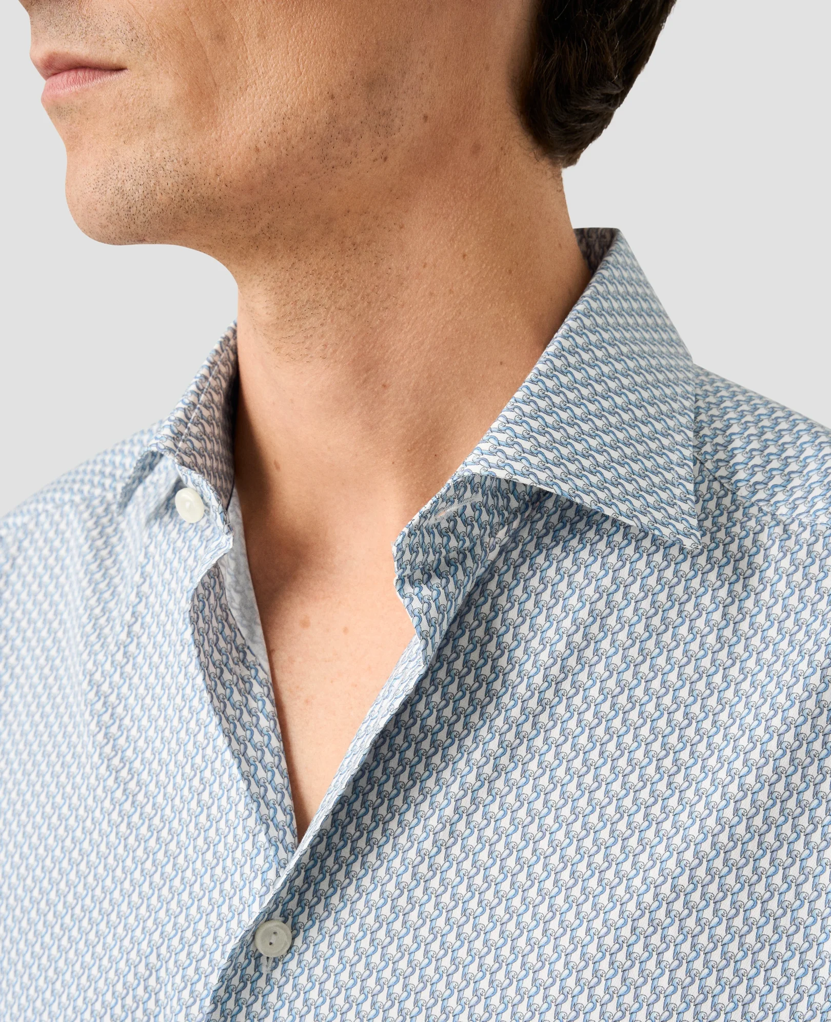 Eton - light blue parrot print signature twill shirt