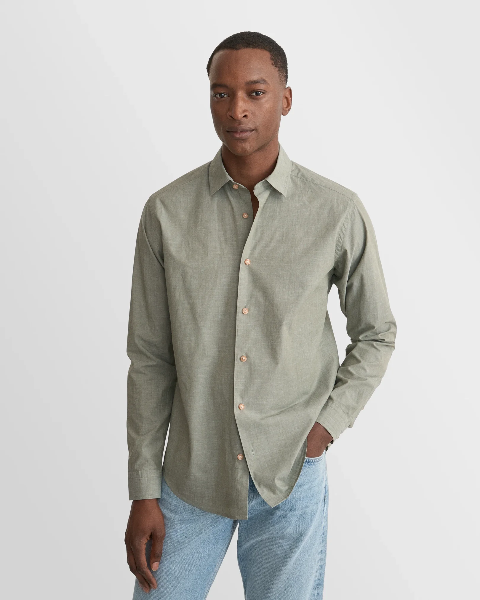 Eton - dark green solid chambray shirt 261