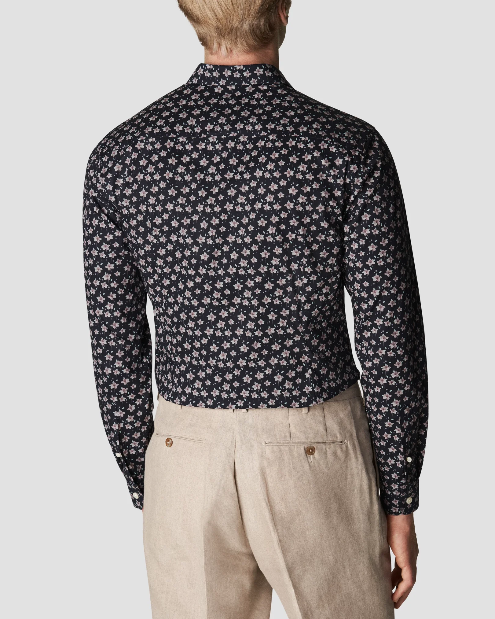 Eton - black signature twill floral pointed collar