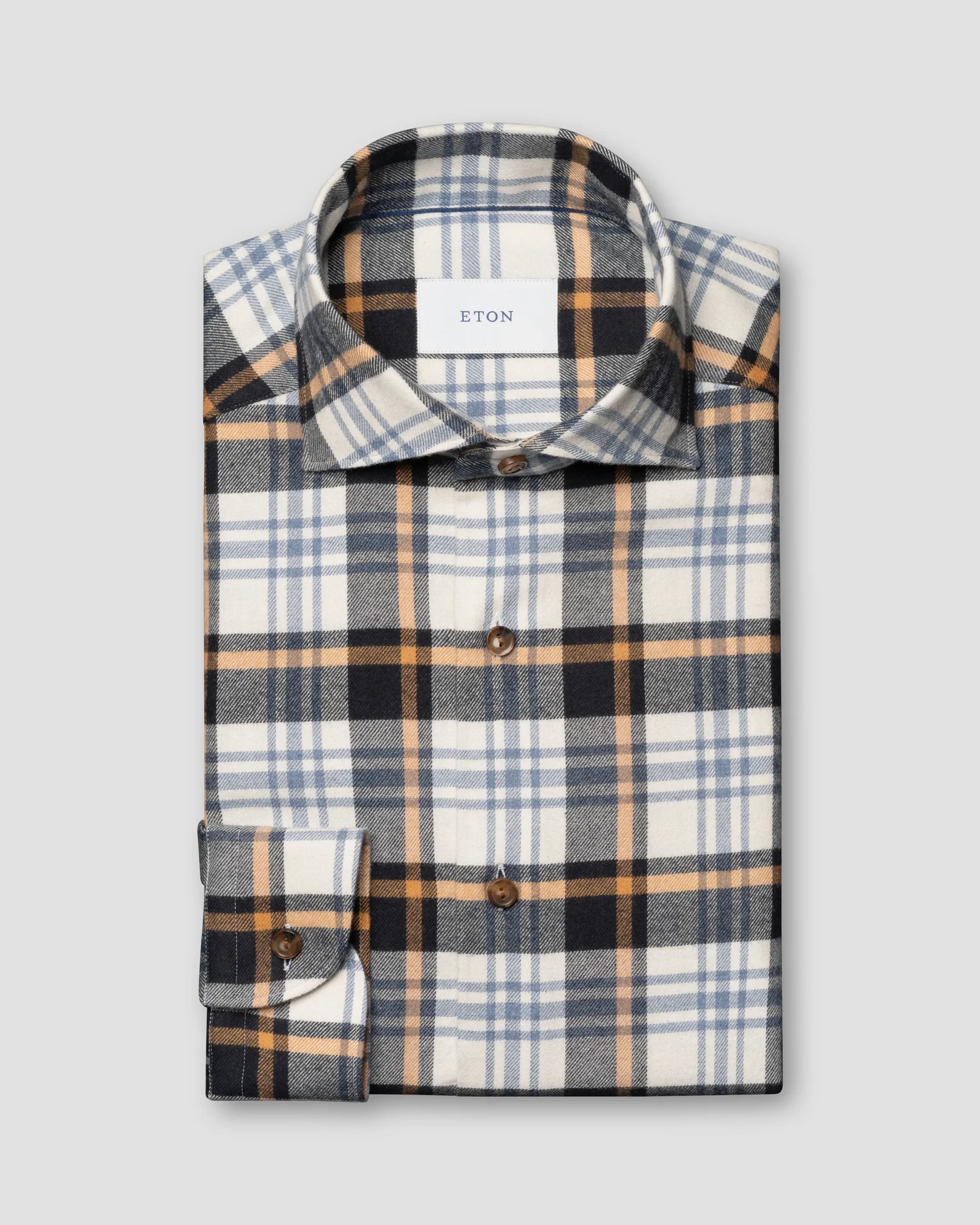 Eton - dark blue plaid check flannel shirt