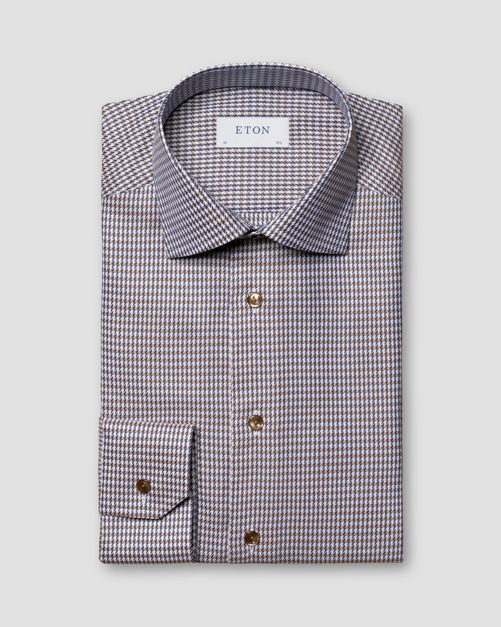 Brown Houndstooth Print Signature Twill Shirt