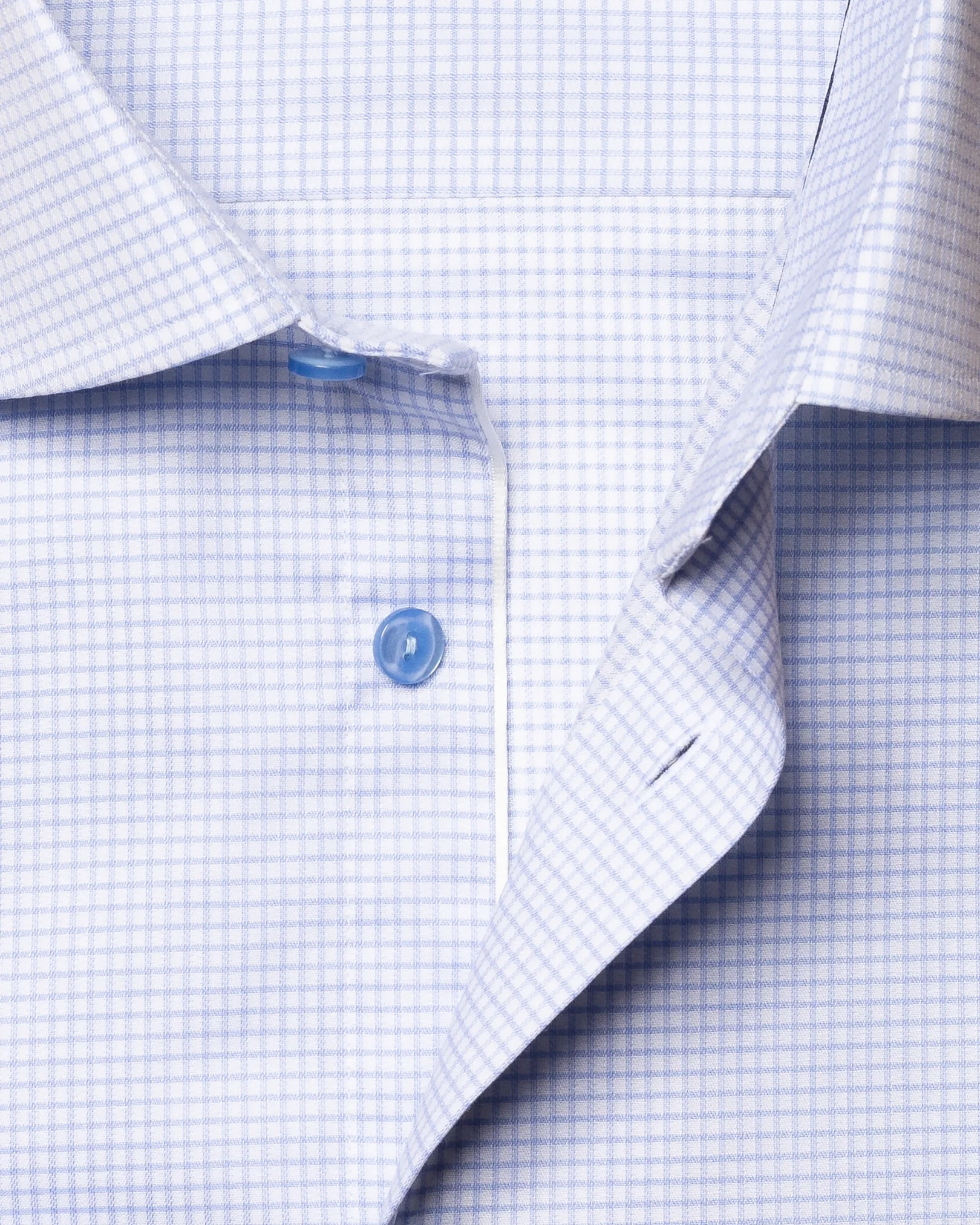 Eton - light blue micro check stretch shirt cut away