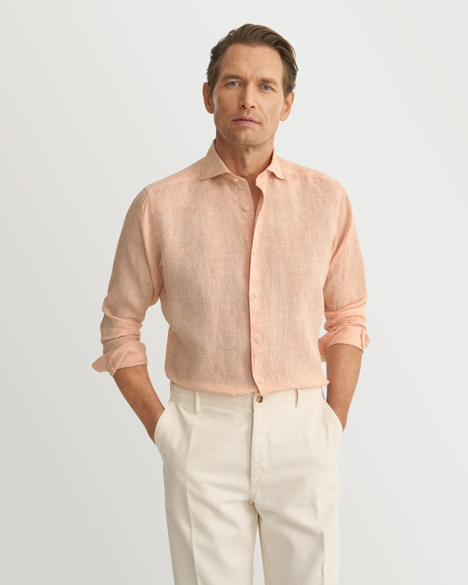 Eton - orange solid linen shirt 261