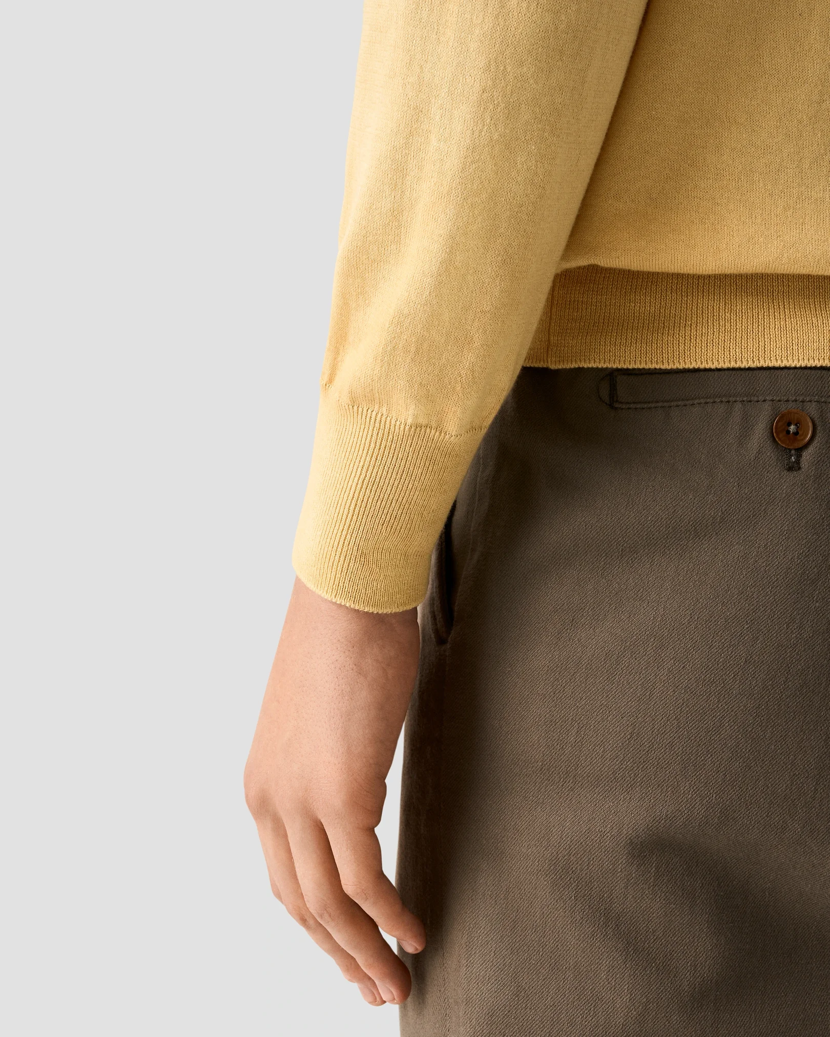 Eton - yellow cotton and cashmere quarter zip fine knit